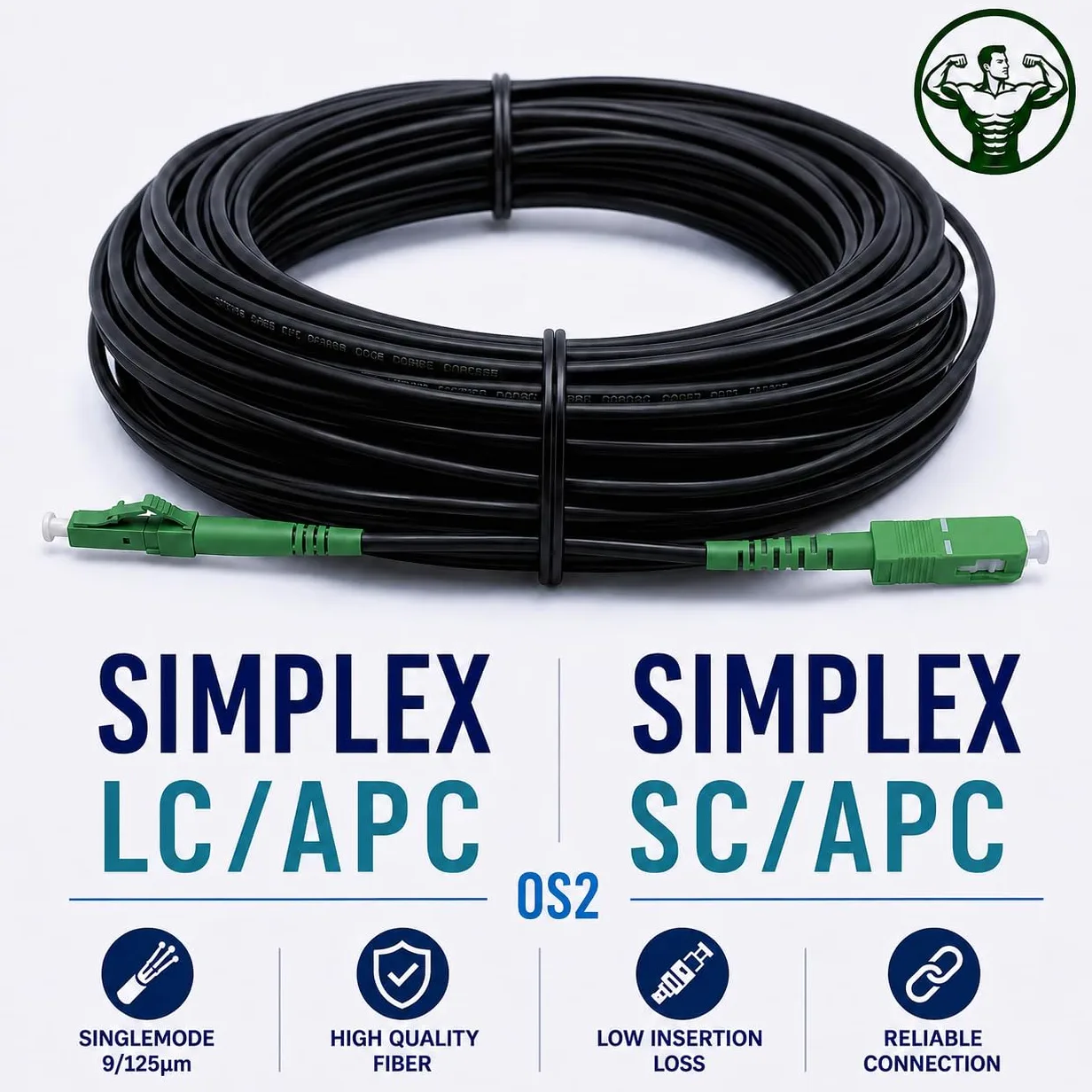 Elfcam® - Câble à Fibre Optique en Acier Blinde SC/APC à LC/APC OS2 Simplex Monomode LSZH, Noir (70M)