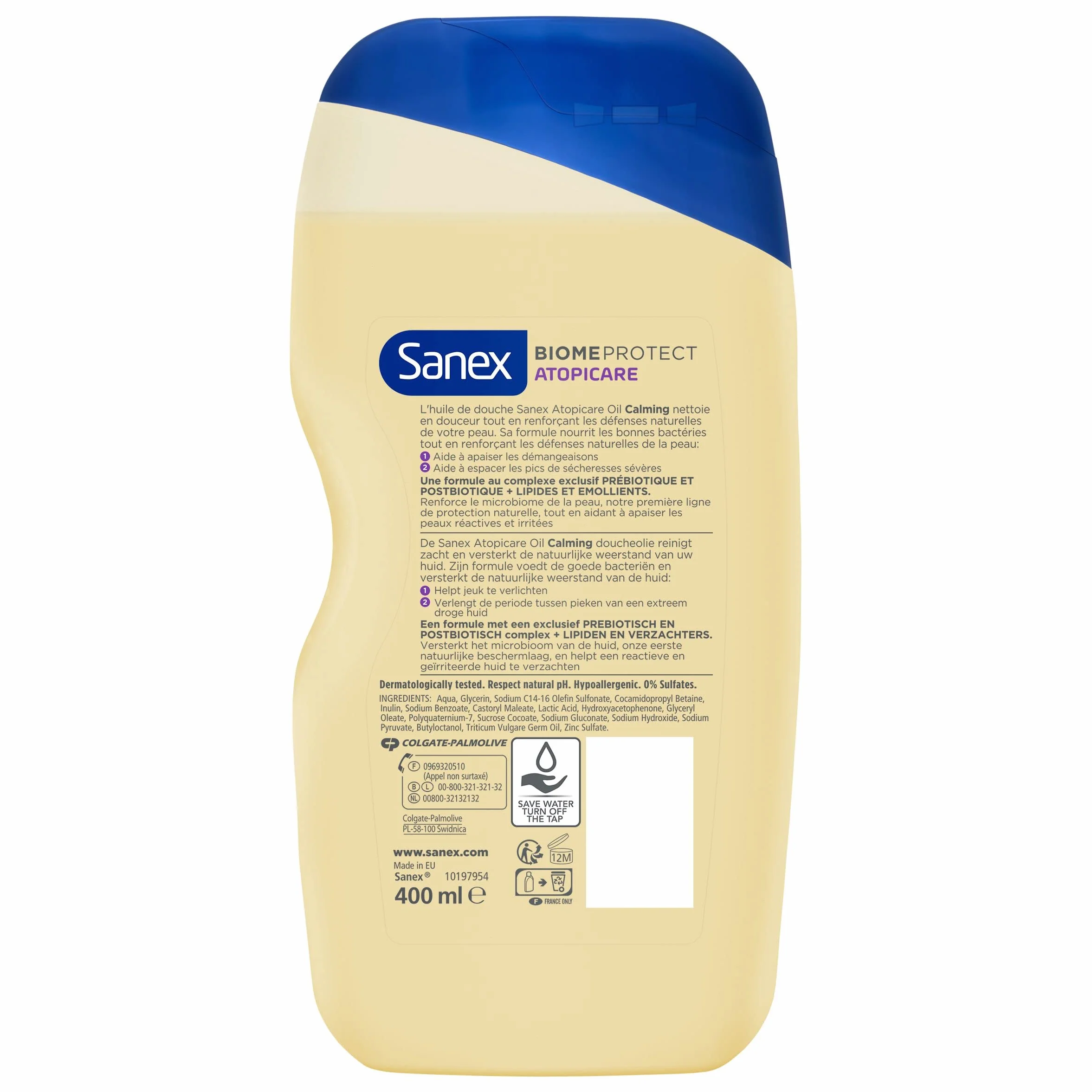 Sanex BiomeProtect Atopicare Oil Calming Huile de douche Peaux réactives à tendance Atopique 400 ml