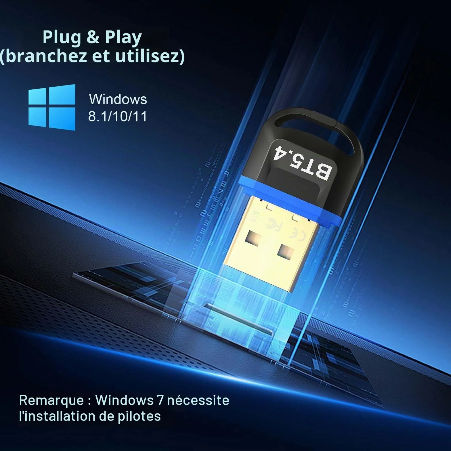 Hoppac Dongle Bluetooth 5.4, Adaptateur Bluetooth USB Faible Latence pour PC, Compatible Windows 11/10/8.1/7