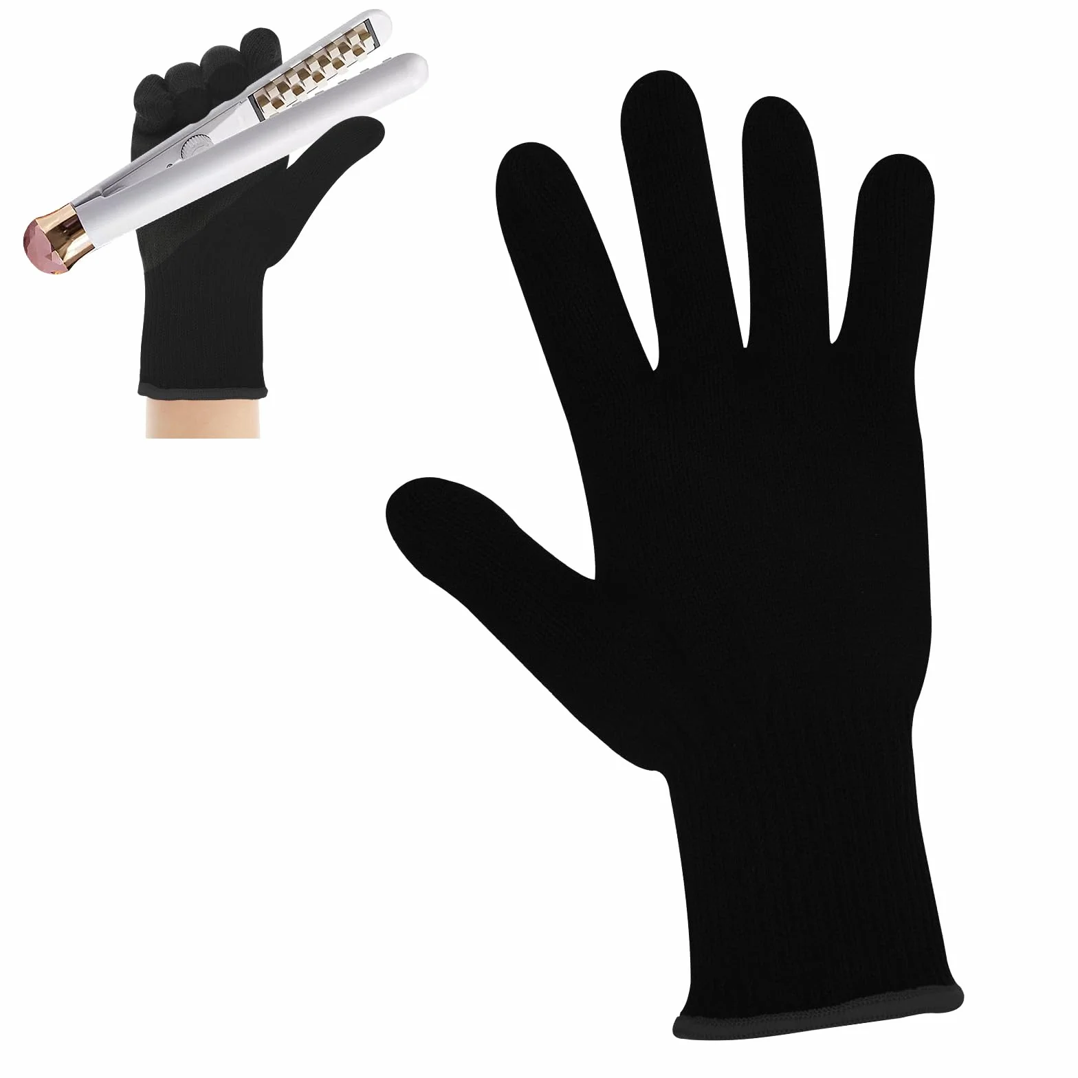 Gants résistant à la chaleur pour coiffure, fer à friser, lisser, bordure noire