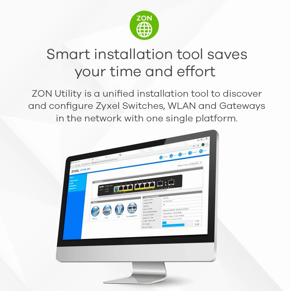 Zyxel Commutateur PoE Gigabit à 8 Ports | Géré Intelligent | Support de Bureau/Mural et sans Ventilateur | 8 Ports PoE+ avec Budget de 70 W | VLAN, IGMP, QoS | Garantie à Vie [GS1900-8HP]