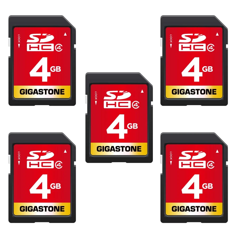 GIGASTONE Carte Mémoire SDHC 4Go Lot de 5 Cartes, Prime Série, Haute Vitesse, Compatible avec Photos, vidéos, Musique, des fichiers vocaux, Caméscope, Caméra, PC, Classe 4, avec 5 Mini étuis