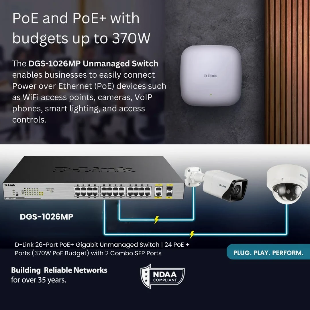 D-Link DGS-1026MP Switch Web Manageable 26 Ports Gigabit POE+ 10/100/1000mbps - Idéal pour Entreprise Administration et Réseaux Gérés
