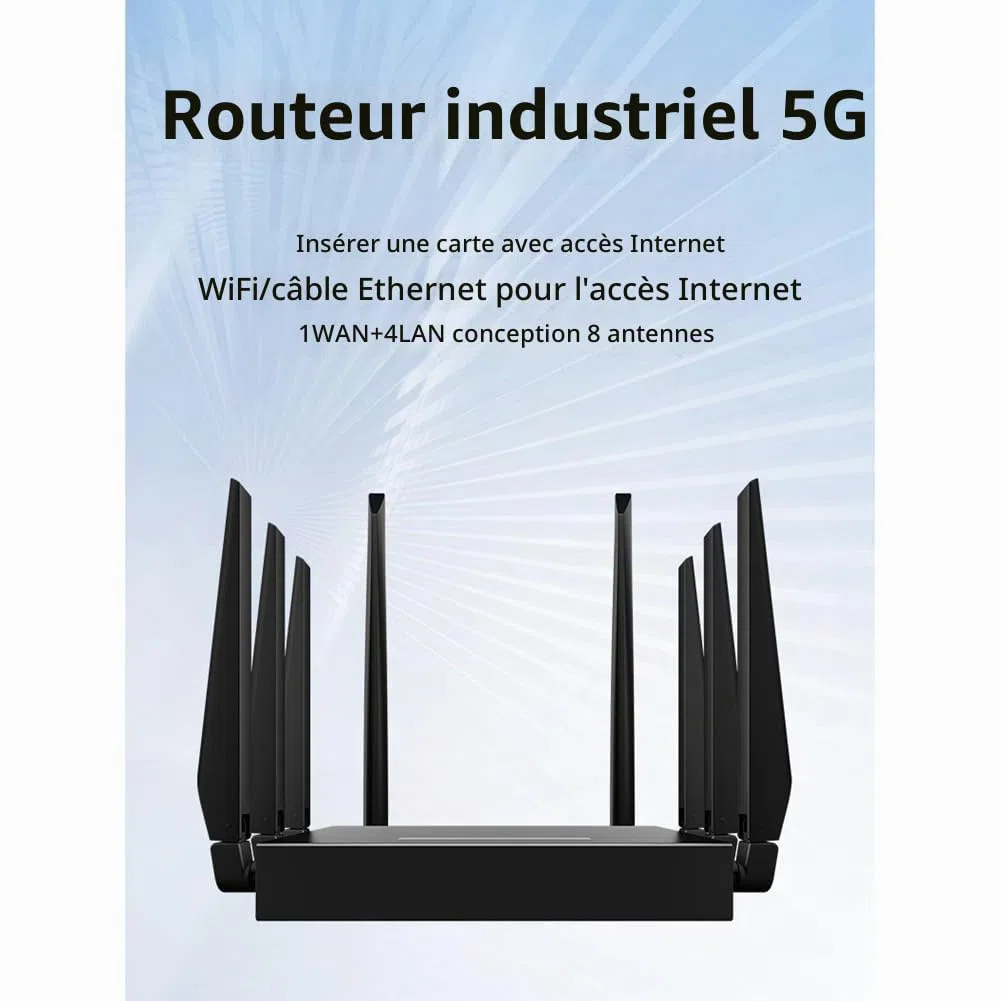Routeur WiFi 5G de Qualité Industrielle 1200 Mbps 5G CPE Détachable 8 Antennes Déverrouillage Modem Réseau Haut Débit Portable WAN Facile à Utiliser Prise UE