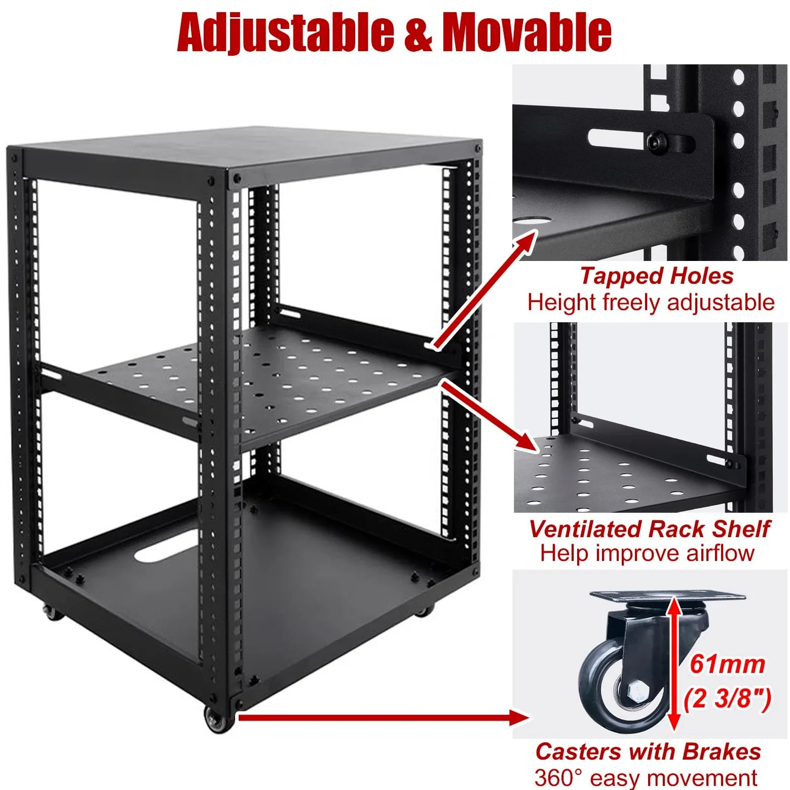 Racks pour Ordinateur et Serveur Structure Ouverte Mobile, avec 4 Roulettes