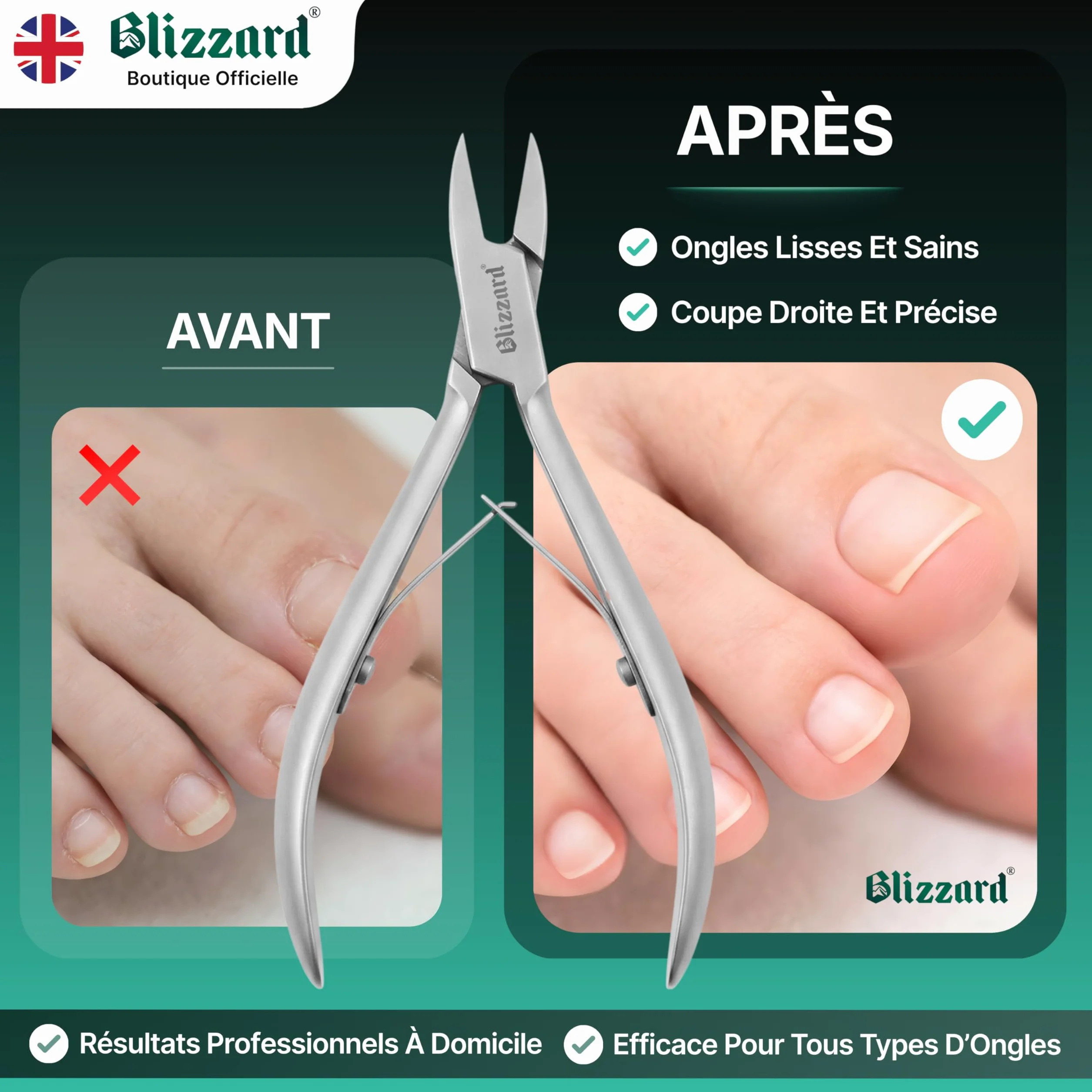 Blizzard Pince à Ongles Pieds pour Ongles Incarnés et Épais - Coupe-Ongles Professionnel en Acier Inox - 13cm Mors Plats