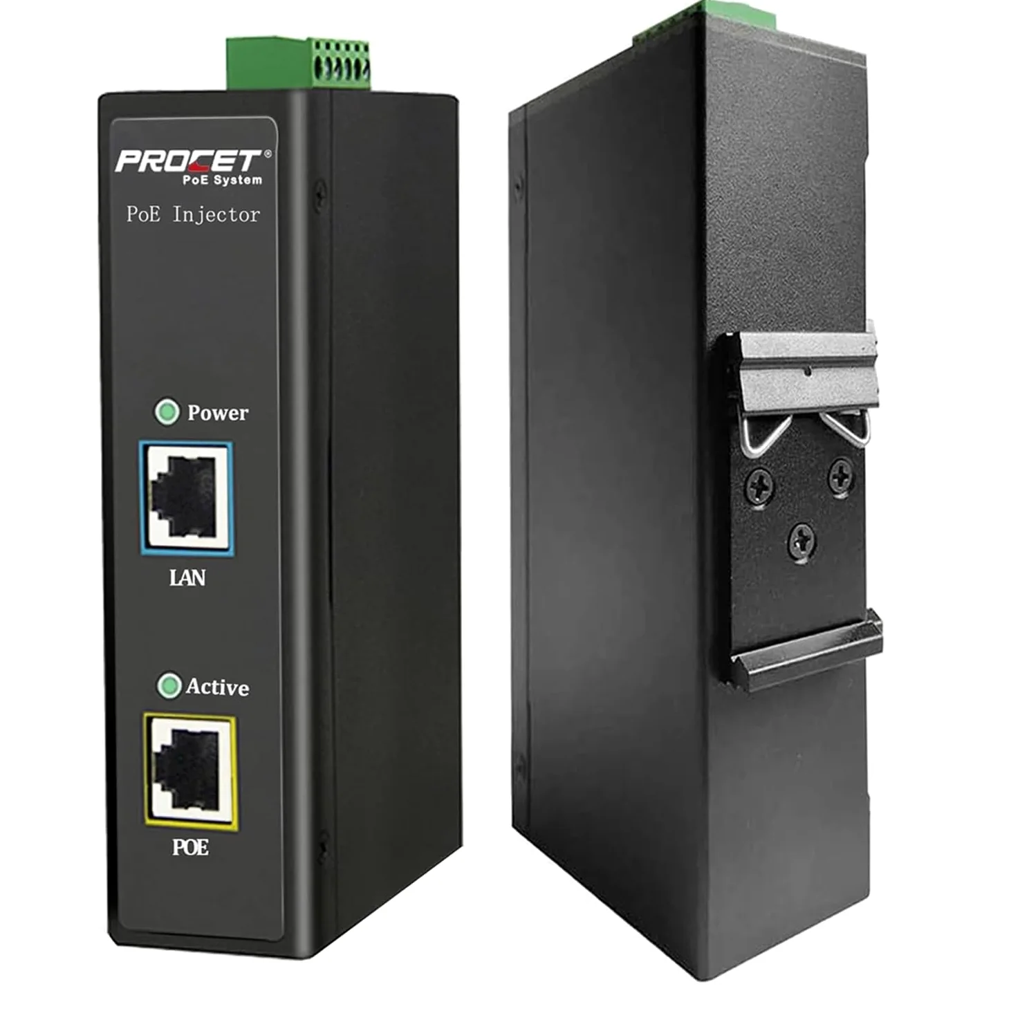 PROCET – Injecteur PoE Gigabit 60 W industriel IEEE802.3bt Ethernet PoE, -40 ℃ à 65 ℃, protection contre les surtensions PoE 6 KV pour caméra IP, AP sans fil, accès Wi-Fi