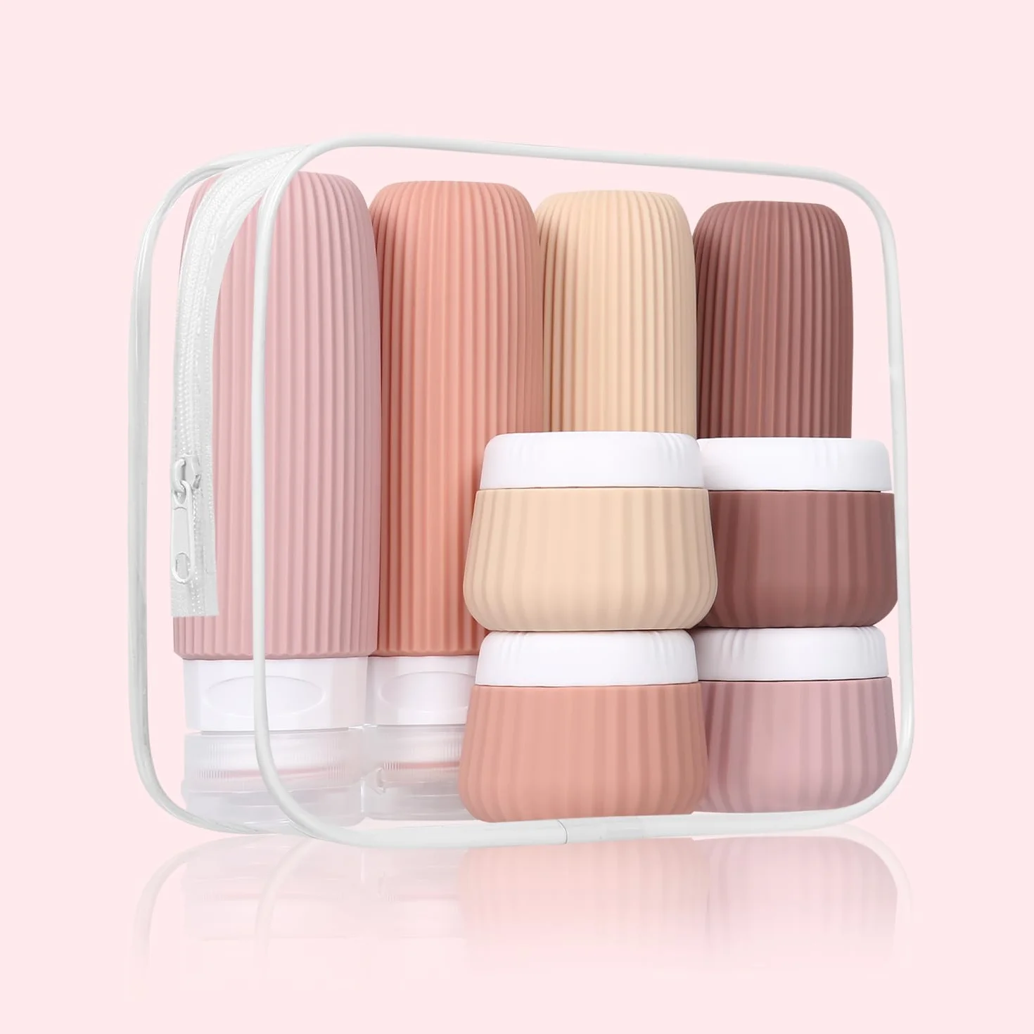 Kit Flacon Voyage Réutilisable 30/90ml Silicone Étanche Trousse de Toilette Avion