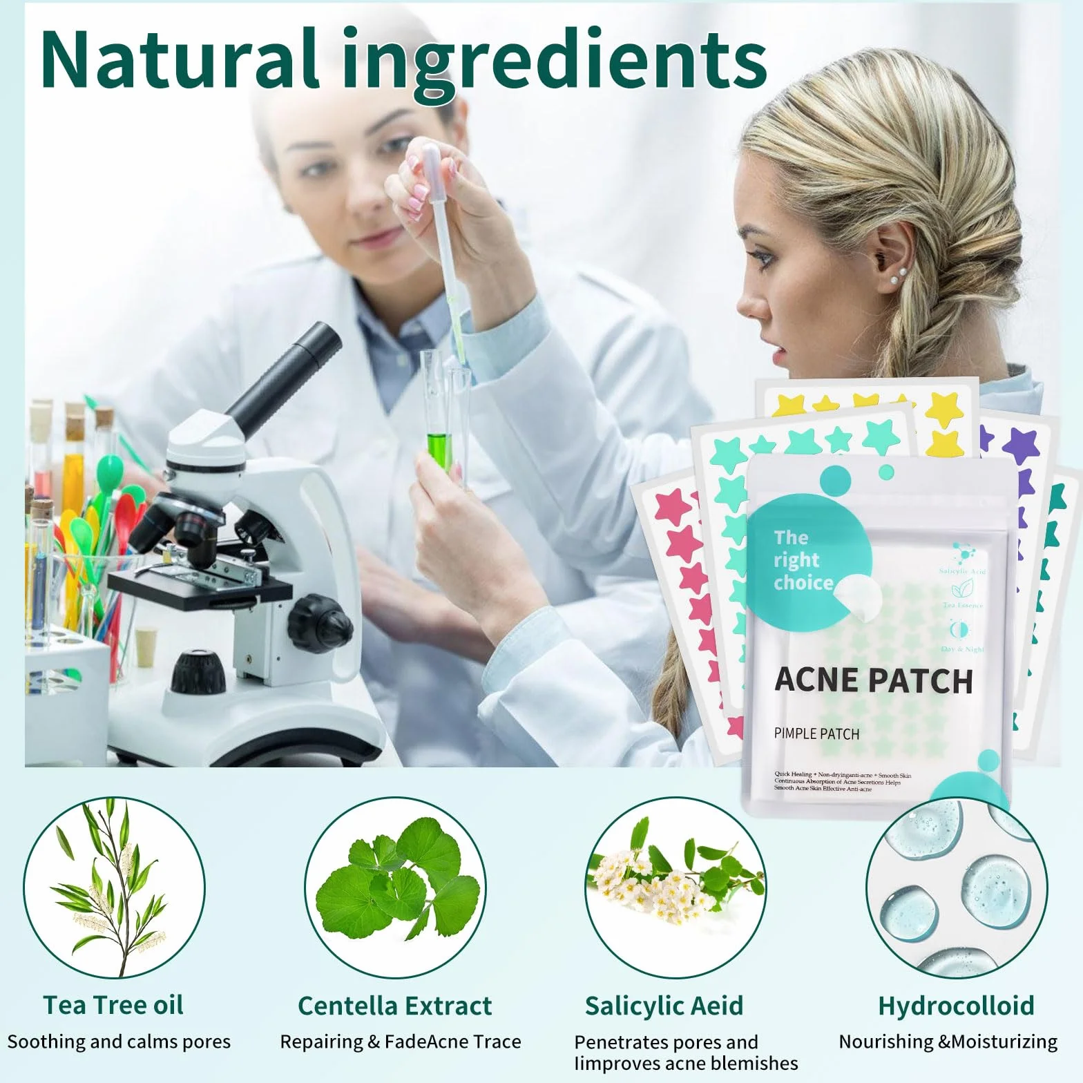 Patch Boutons Acne 360 Pièces, 3 Tailles Pimple Patch Star avec Huile Tea Tree et Acide Salicylique, Hydrocolloïdes Imperméables