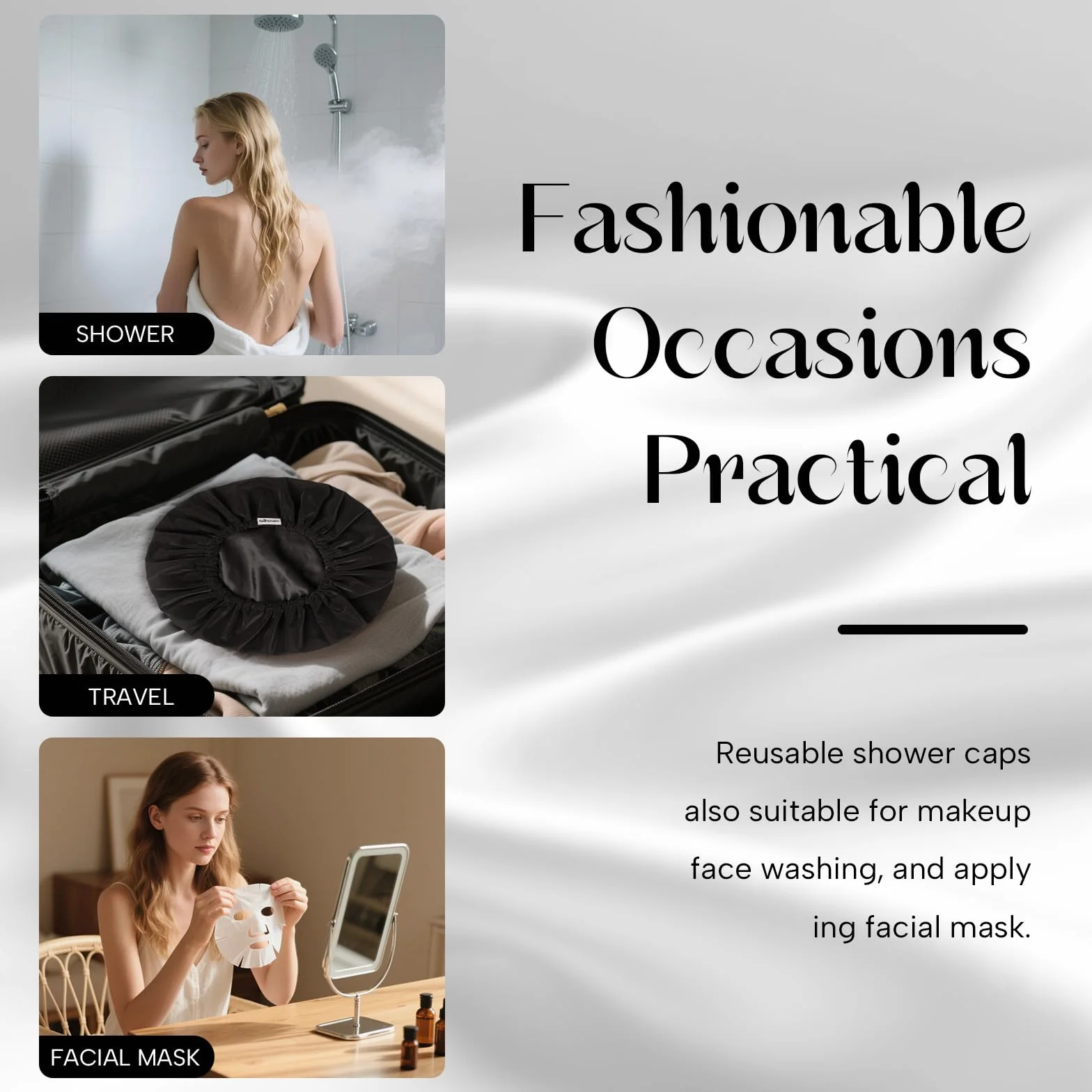 Bonnet de douche réutilisable imperméable double couche pour femme noir taille unique