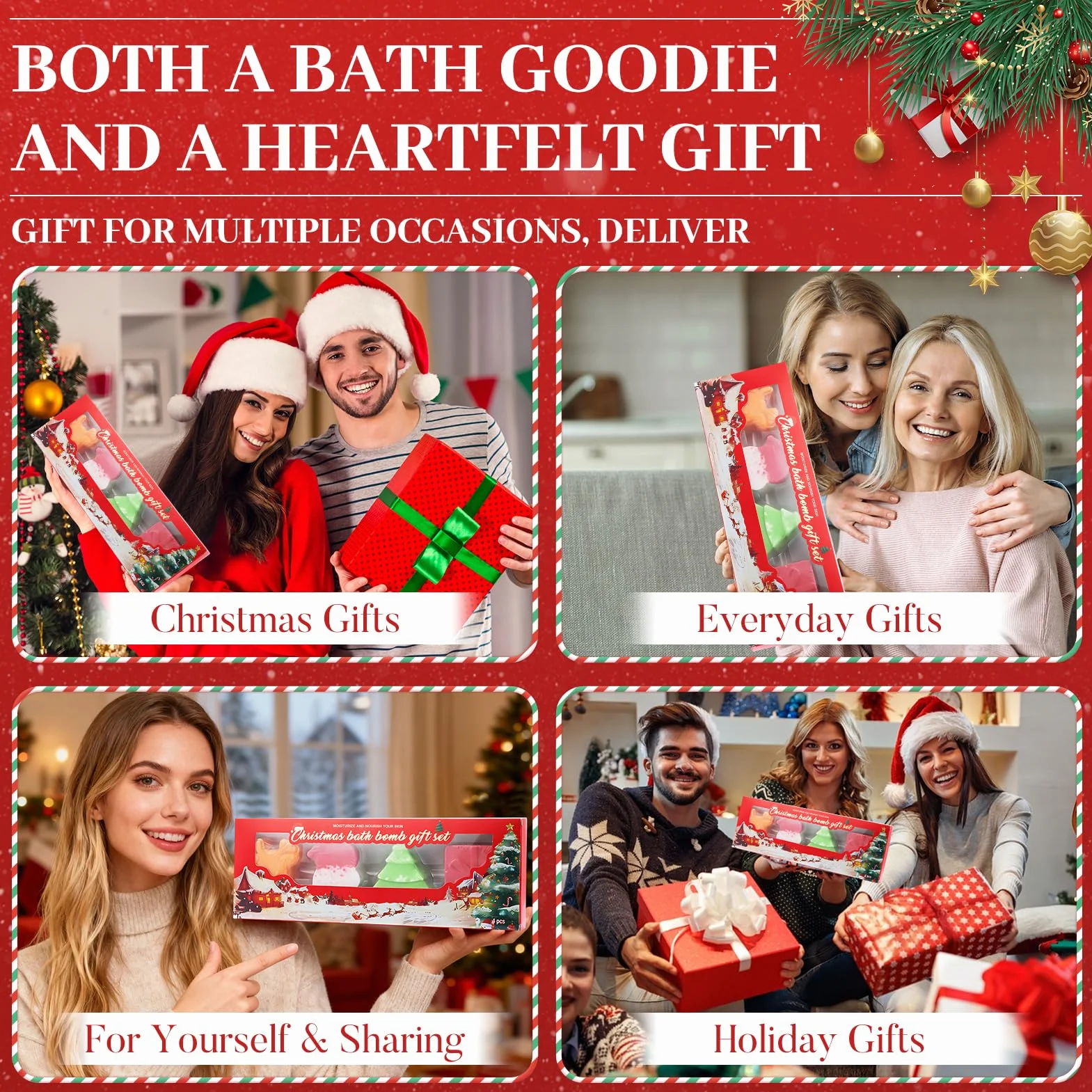 Bombe de Bain Noel Coffret Femme Cadeaux Enfants - Boules de sels de bain 105 x 4 parfums