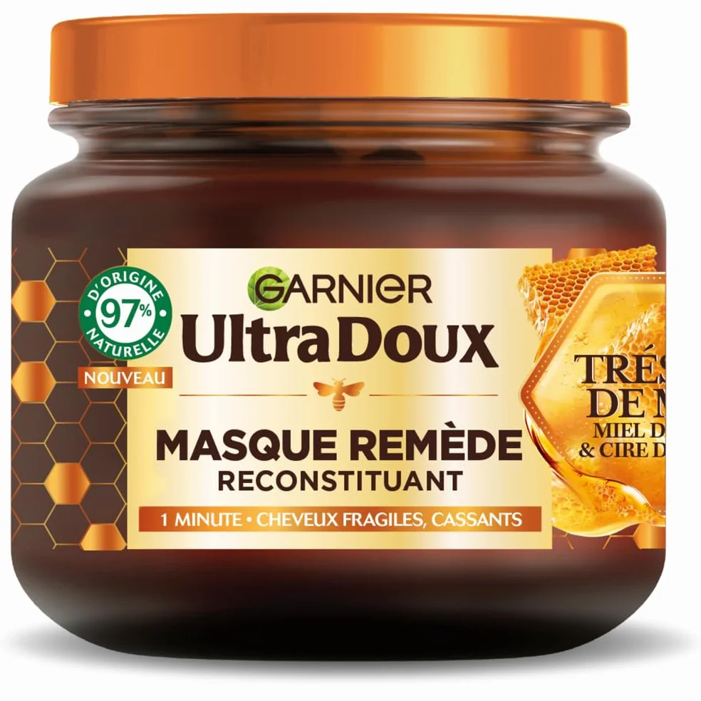 Garnier Ultra Doux Masque Remède Reconstituant Gelée Royale Miel Propolis Cheveux Fragiles Cassants Sans Parabène 340 ml