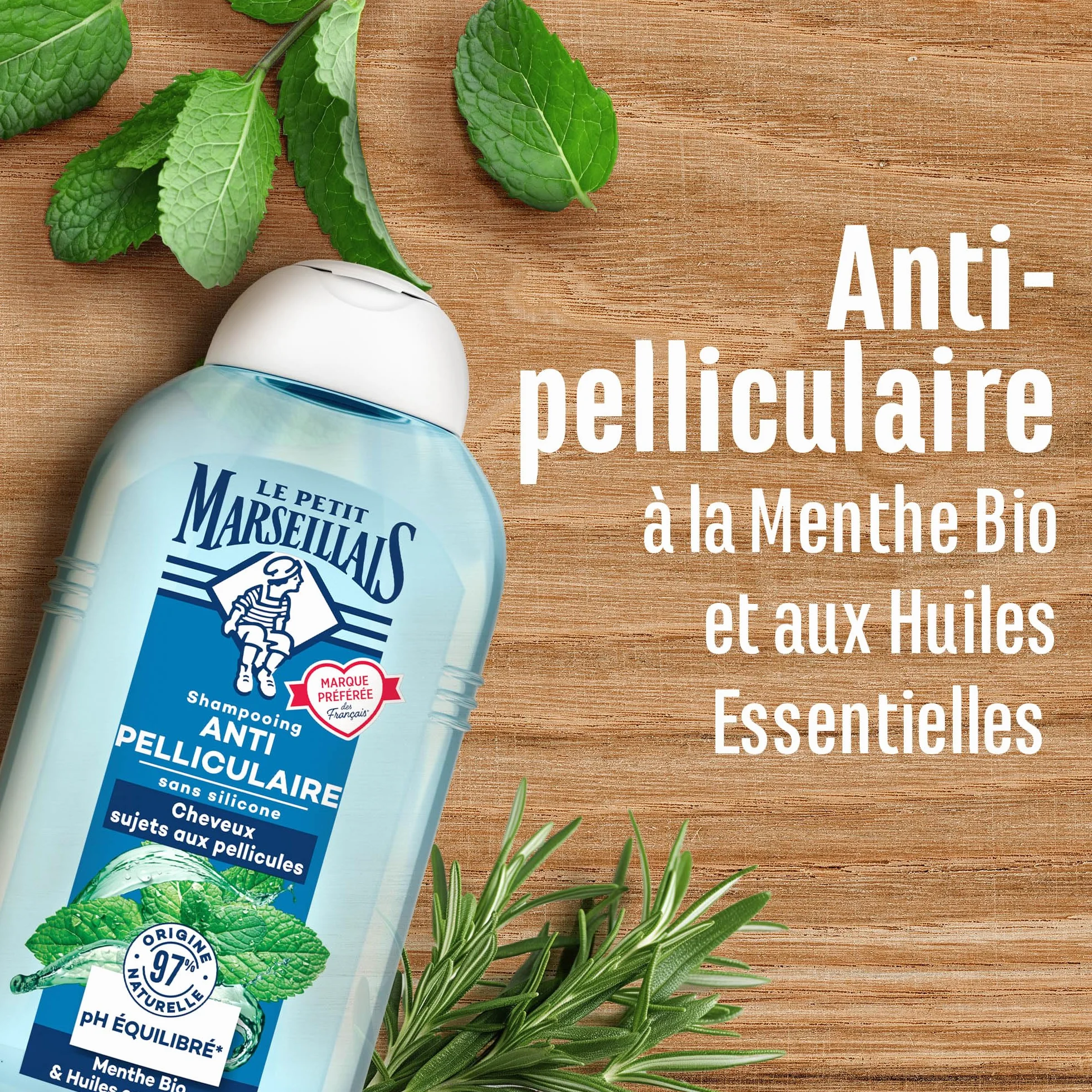 Le Petit Marseillais Shampooing Anti-Pelliculaire Menthe Bio & Huiles Essentielles 250 ml