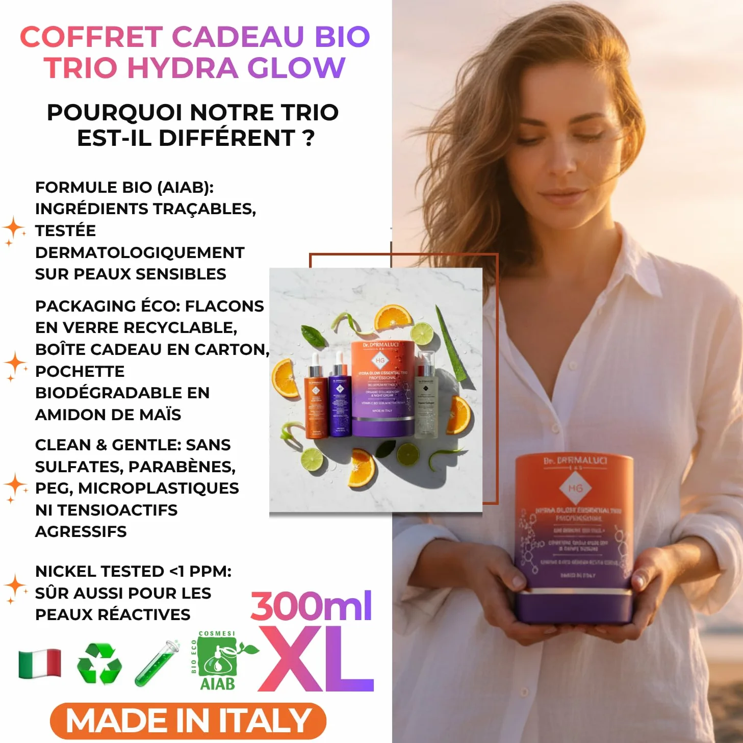 Dr. Dermaluci Lab TRIO Cadeau Routine BIO Anti-Âge Sérum Vitamine C Crème Collagène Sérum Rétinol 300ml