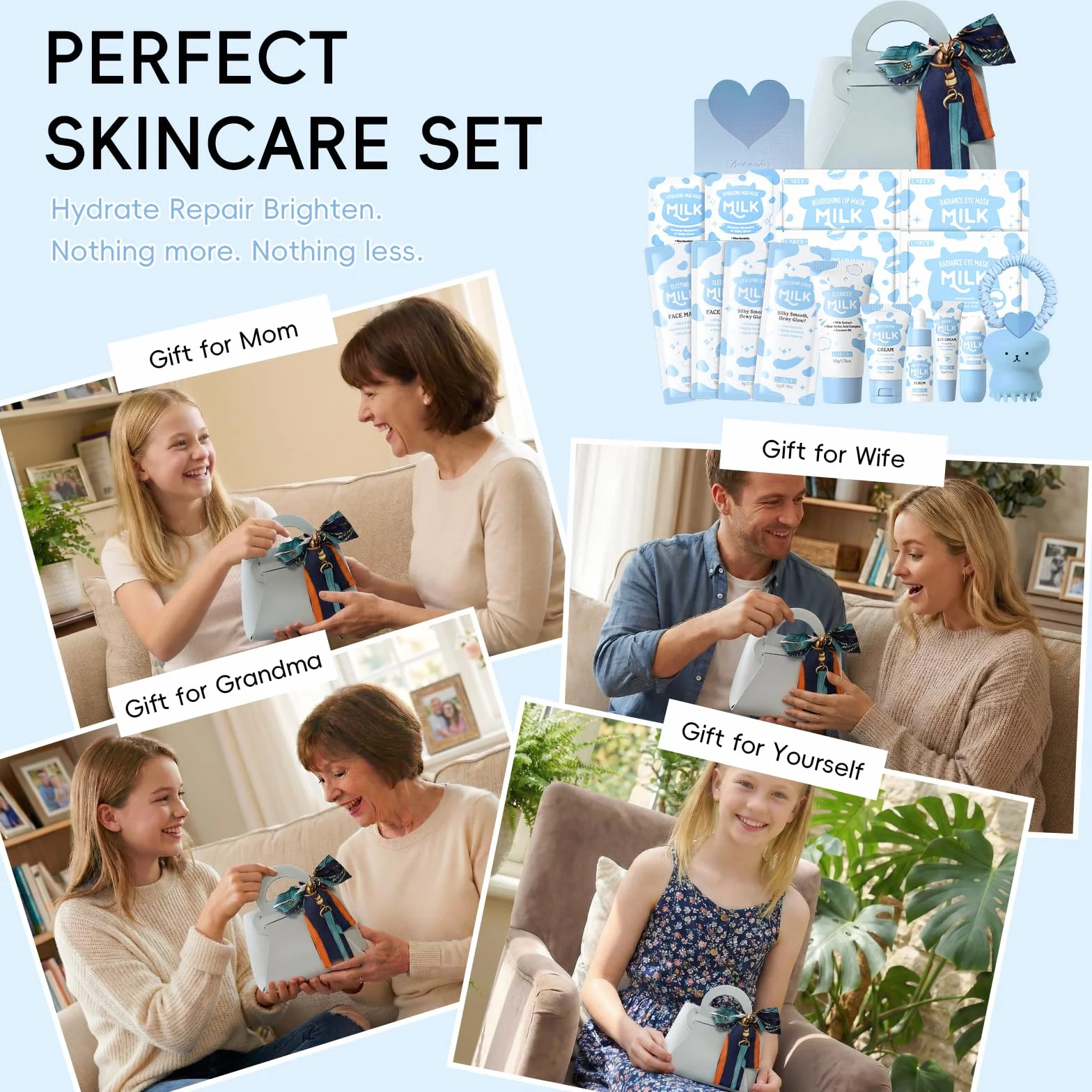 LAIKOU Milk Skincare Set 18 Pièces Coffret Soin Visage Format Voyage