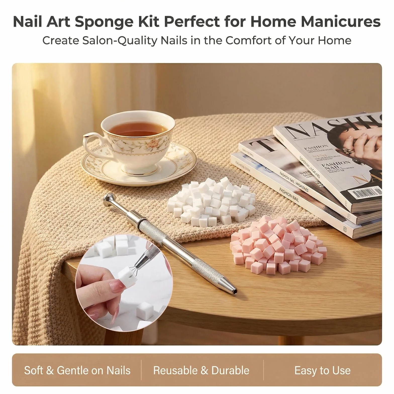 Ensemble de 100 éponges pour nail art avec pinces à épiler en métal, outils pour dégradés sur les ongles
