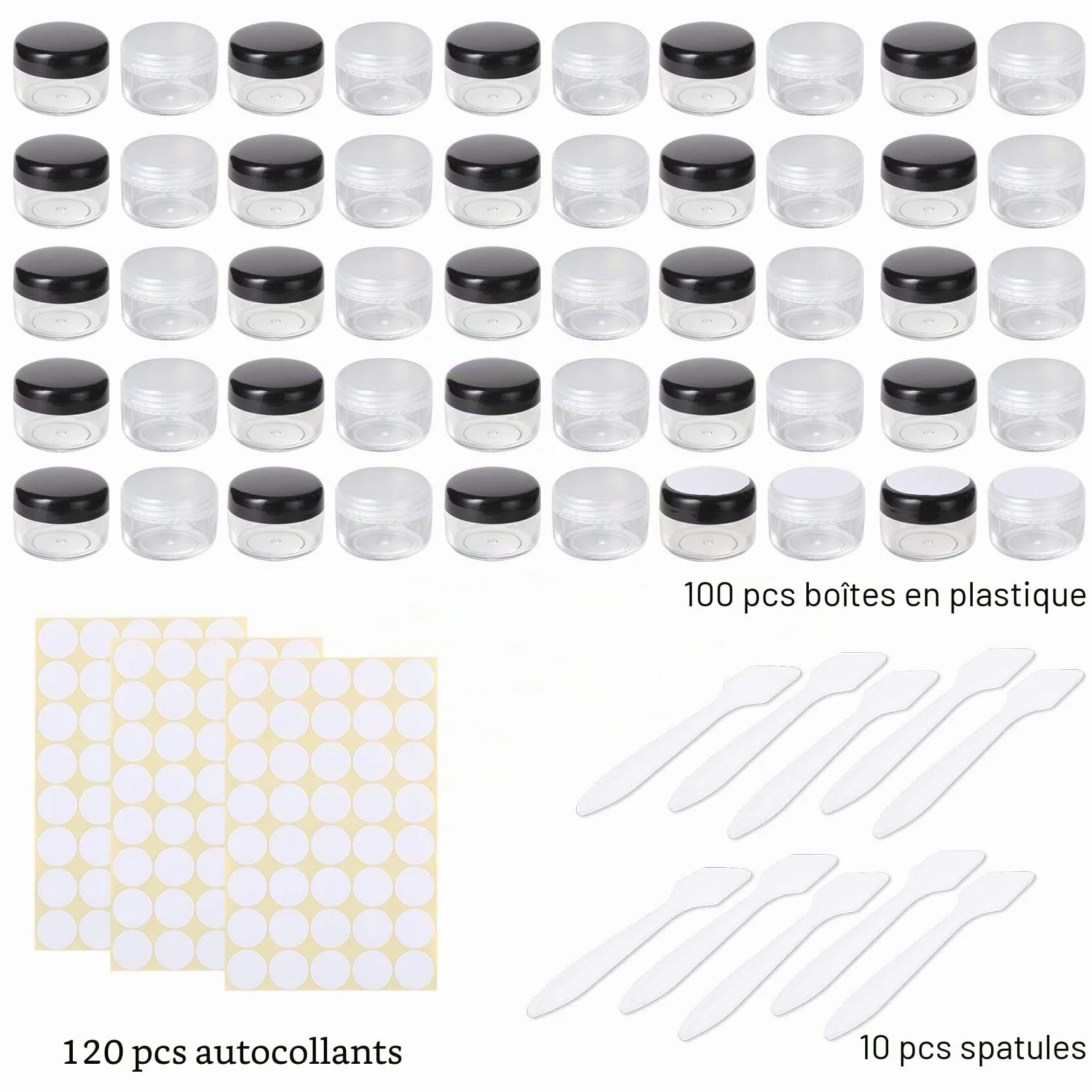 Conteneur Cosmétique 5ml Vide Transparent Noir Blanc Petit Pot Rond Plastique pour Baume à Lèvres Lotion Crème Pilules