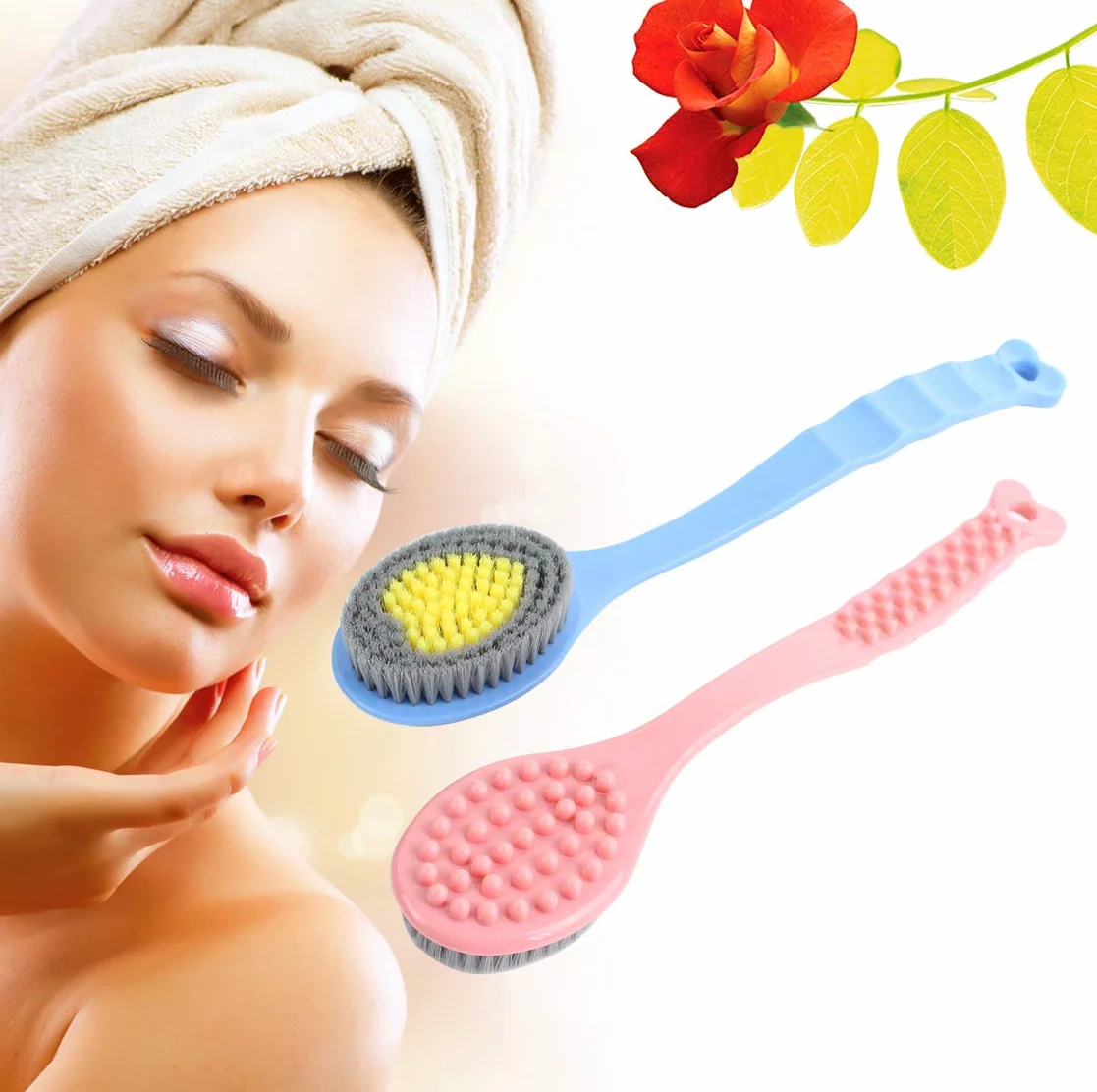 QiCheng&LYS brosse de bain à manche long, brosse de massage corporelle douce, nettoyage du dos (bleu)