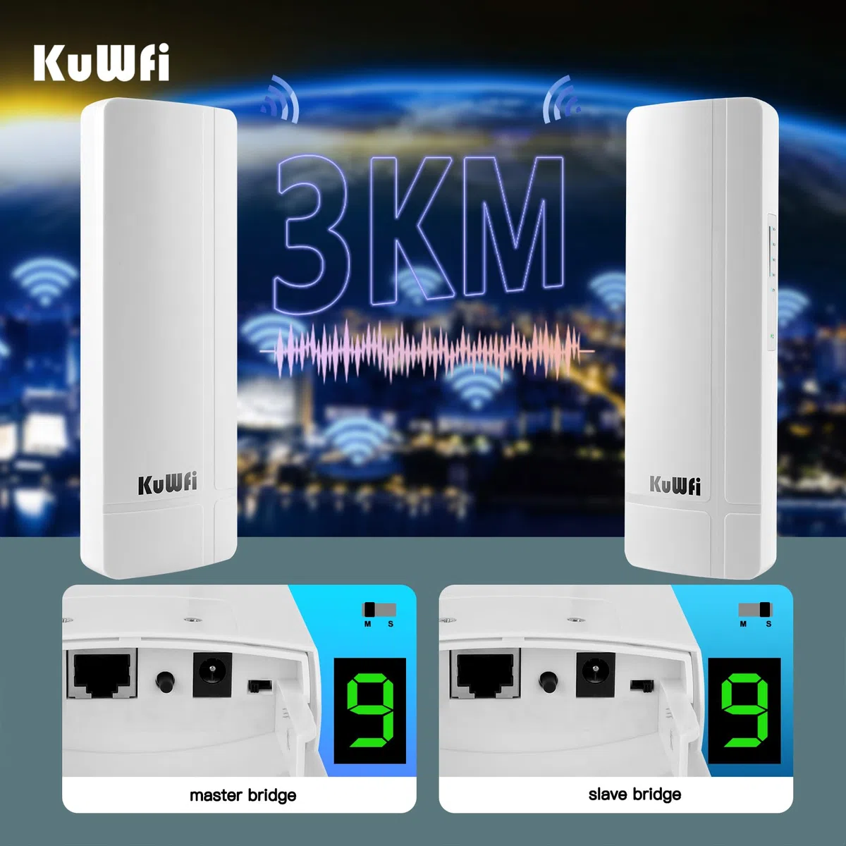 KuWFi Pont PoE sans Fil 900 Mbps avec Port Gigabit, Wi-FI Point à Point 5,8 GHz avec antenne à Gain élevé de 14 dBi, répéteur Wi-FI prenant en Charge Une portée de 3 km, PTP/PTMP