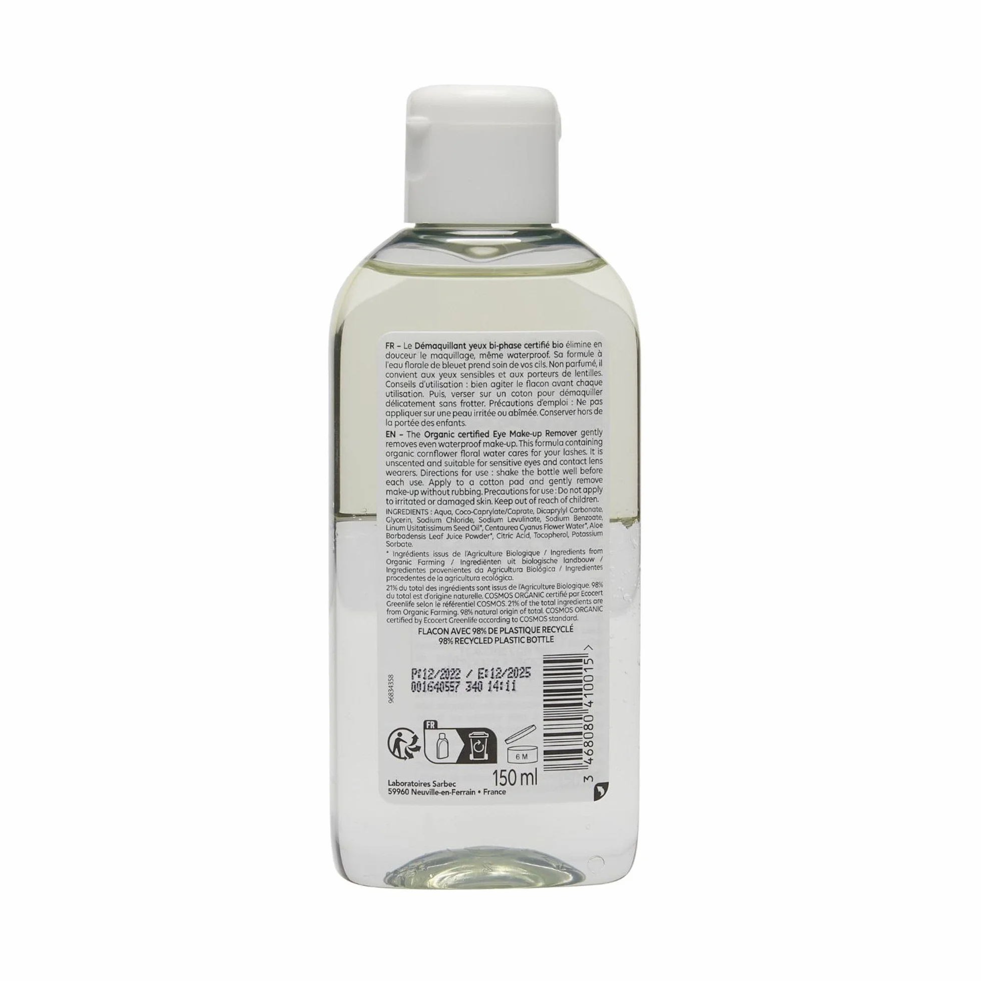 Corine de Farme Lotion Démaquillante Bi-Phase BIO 150 ml Démaquillant Yeux Waterproof ECOCERT