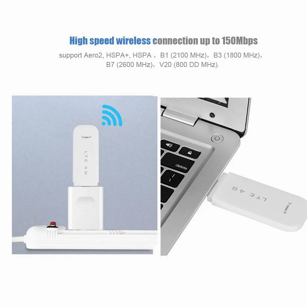Clé USB 4G LTE, carte réseau sans fil 150 Mbit/s, modem USB/point d'accès WiFi prenant en charge jusqu'à 10 utilisateurs WiFi, dongle WiFi USB 4G