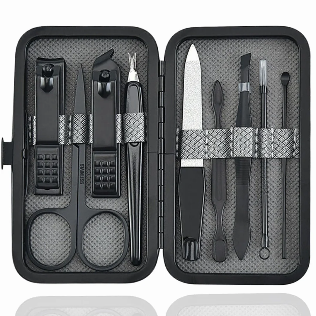 Kit Manucure Pédicure Professionnel 9 Pièces, Coupe-Ongles Acier Inoxydable avec Boîte de Voyage