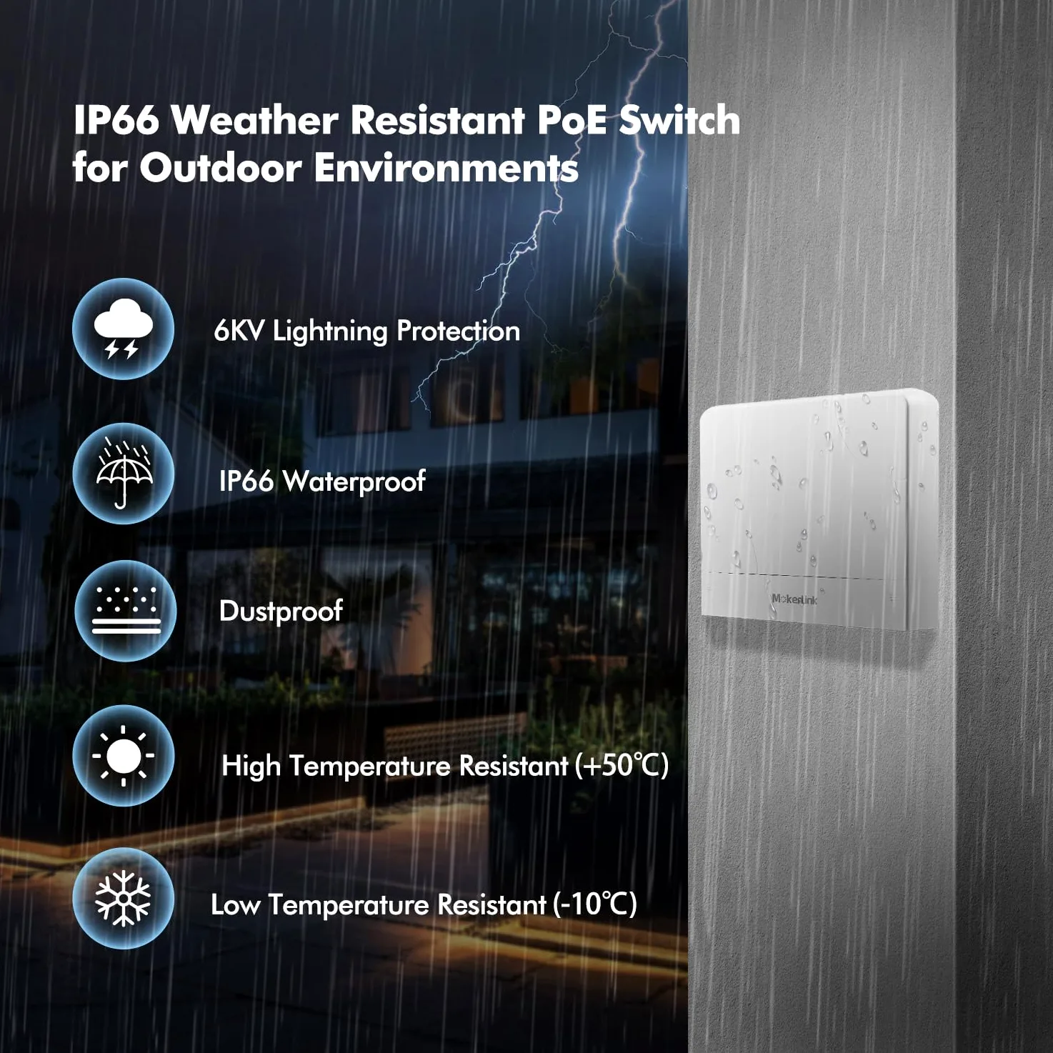 MokerLink 5 Port Outdoor Gigabit POE Switch, with 4 POE+ Ports 1000Mbps, 78W IEEE802.3af/at, Weatherproof Unmanaged Plug and Play Fanless Switch
