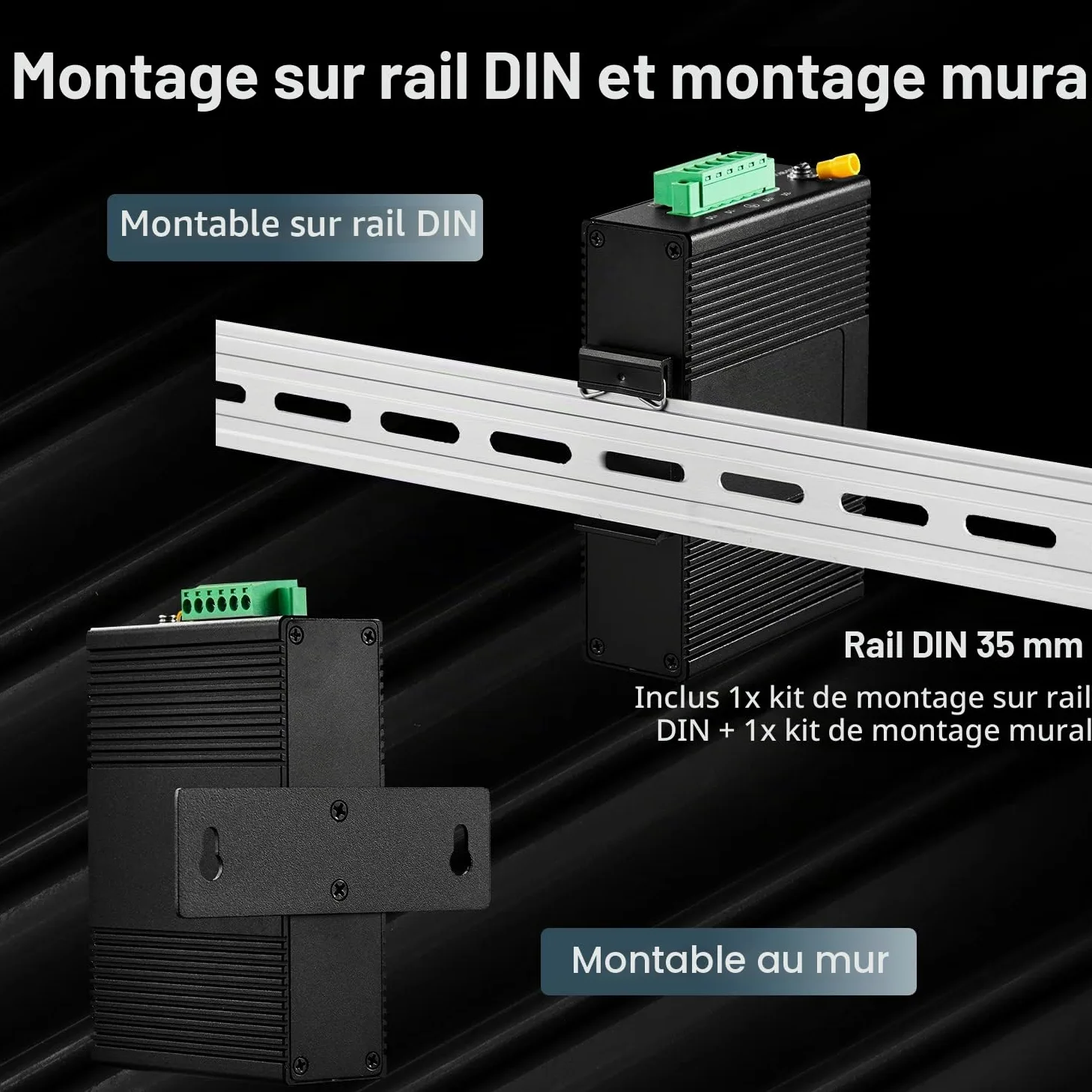 Binardat Switch Ethernet Industriel 5 Ports sur Rail DIN, 4 Ports et 1 Liaison Montante 10/100 Mbps, Montage Mural sans Ventilateur, avec Une Alimentation