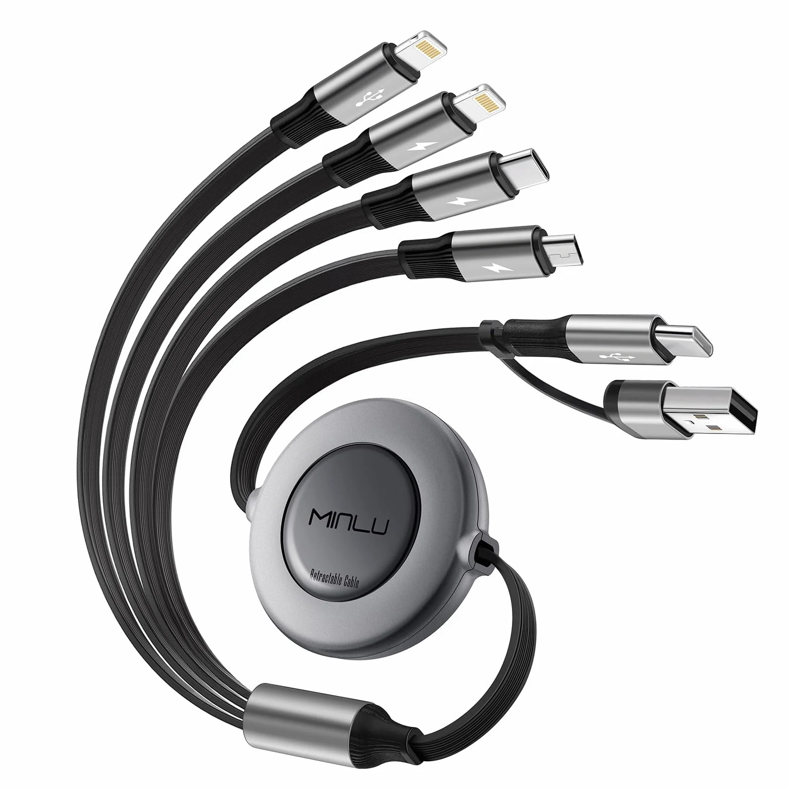Câble de Charge 6 en 1 Rétractable 1,2m USB C avec Lightning pour iPhone Android Galaxy