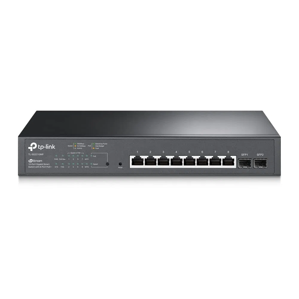 TP-Link TL-SG2210MP JetStream 10-Port Gigabit Smart Switch with 8-Port PoE+, 2 SFP slots (150 W, Rackmount), Black