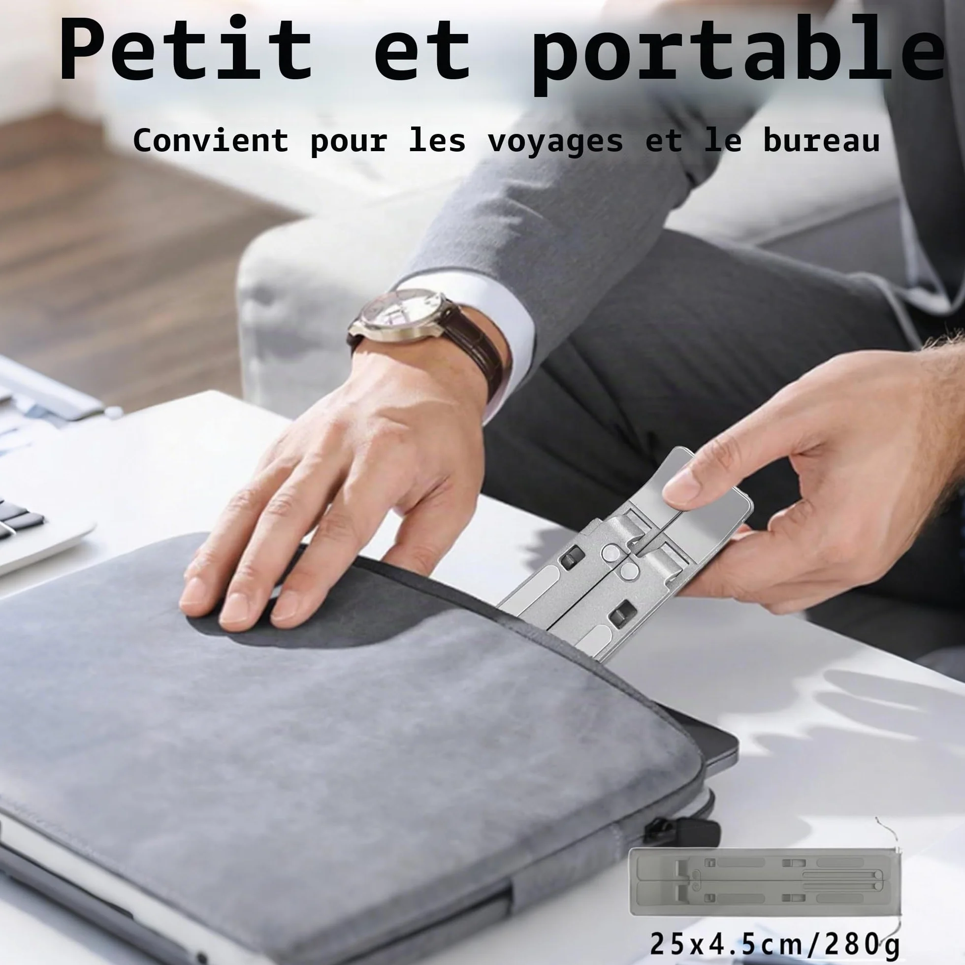 AiTodos® Support Ordinateur Portable Alliage Aluminium Léger Compact Pliable Réglage 6 Vitesses Argent