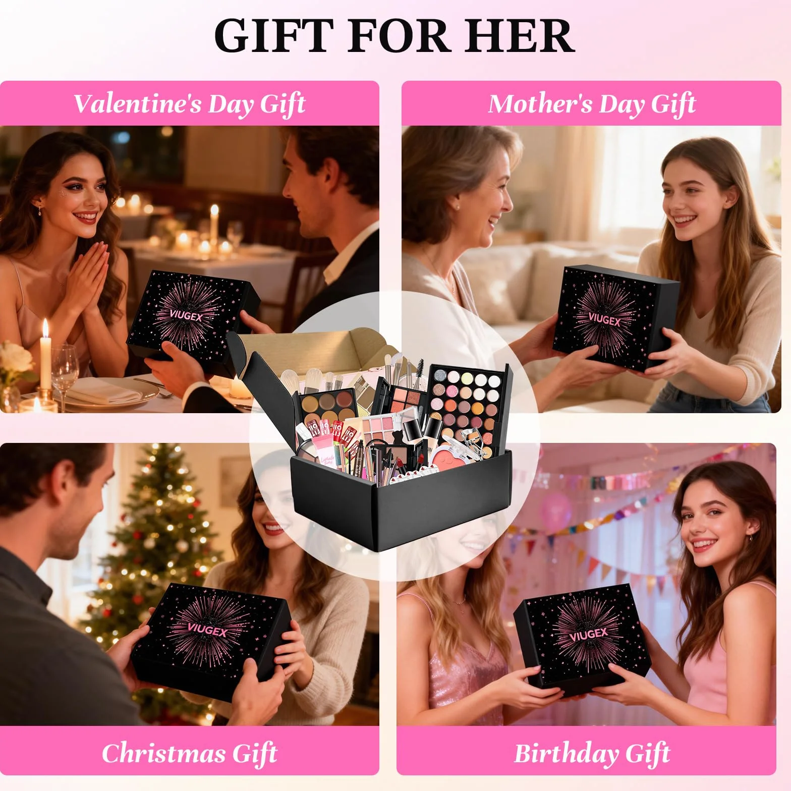 Coffret Maquillage Femme Kit Complet Ombres Paupière Fond de Teint Correcteur Blush Rouge à Lèvre Mascara Eyeliner Pinceaux