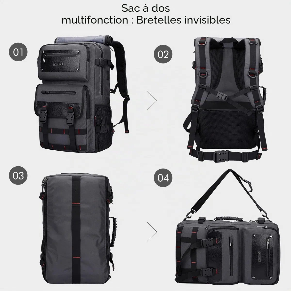 WITZMAN Sac à Dos Voyage Homme Convertible 17 Pouces avec USB
