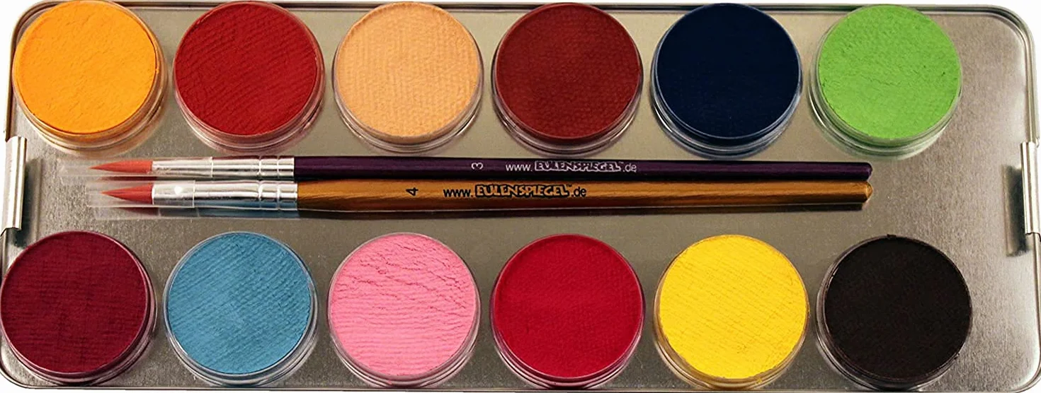 Eulenspiegel Maquillage aqua professionnel 24 couleurs Palette métallique avec pinceaux et éponges