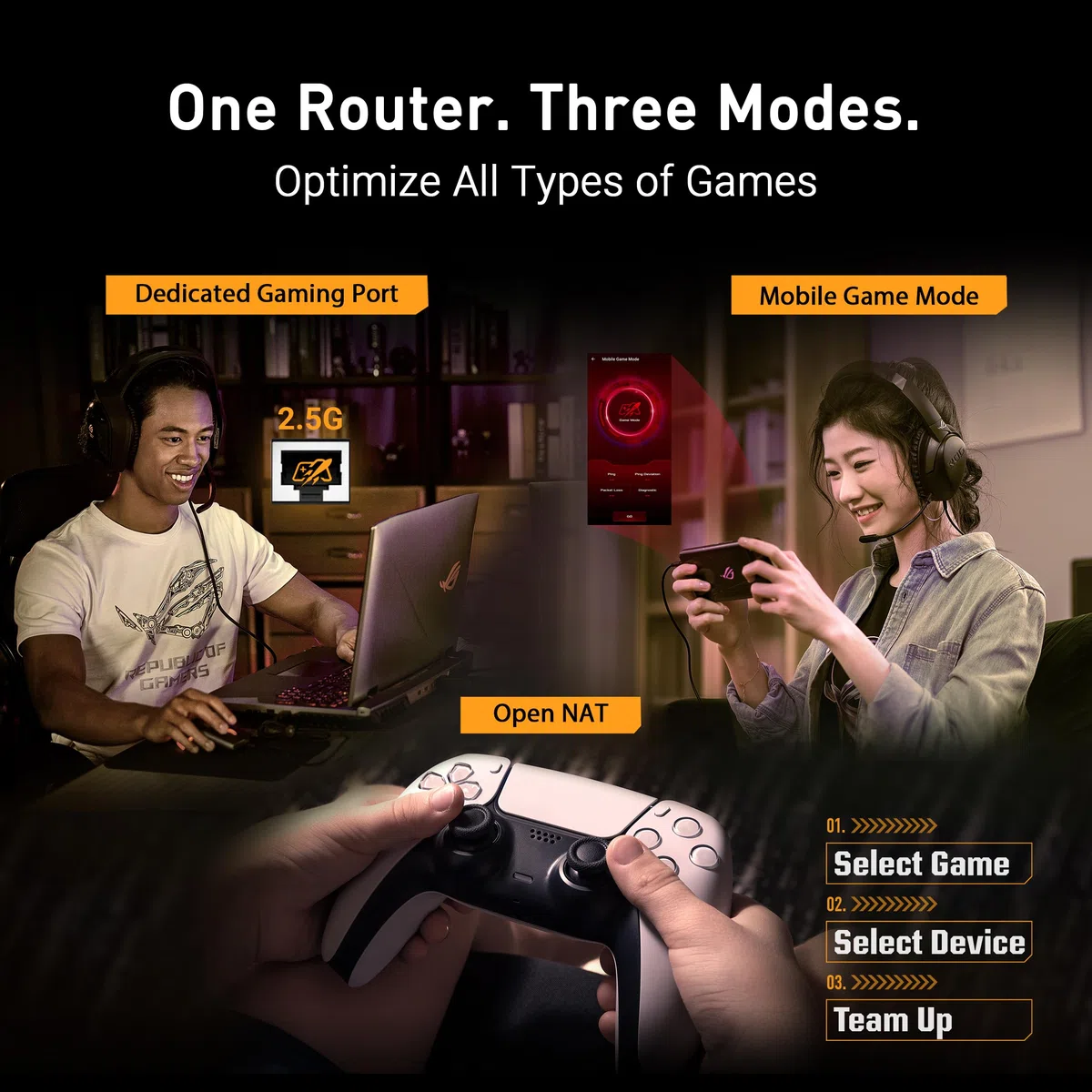 ASUS TUF Gaming BE6500 Routeur WiFi 7 - Double Bande, jusqu'à 6,5 Gbps sans Fil, Accélérateur de Jeu, Contrôle Multi-Link (MLO), (x4) Ports 2,5GbE, Compatible Mesh + VPN et Sécurité Réseau sans