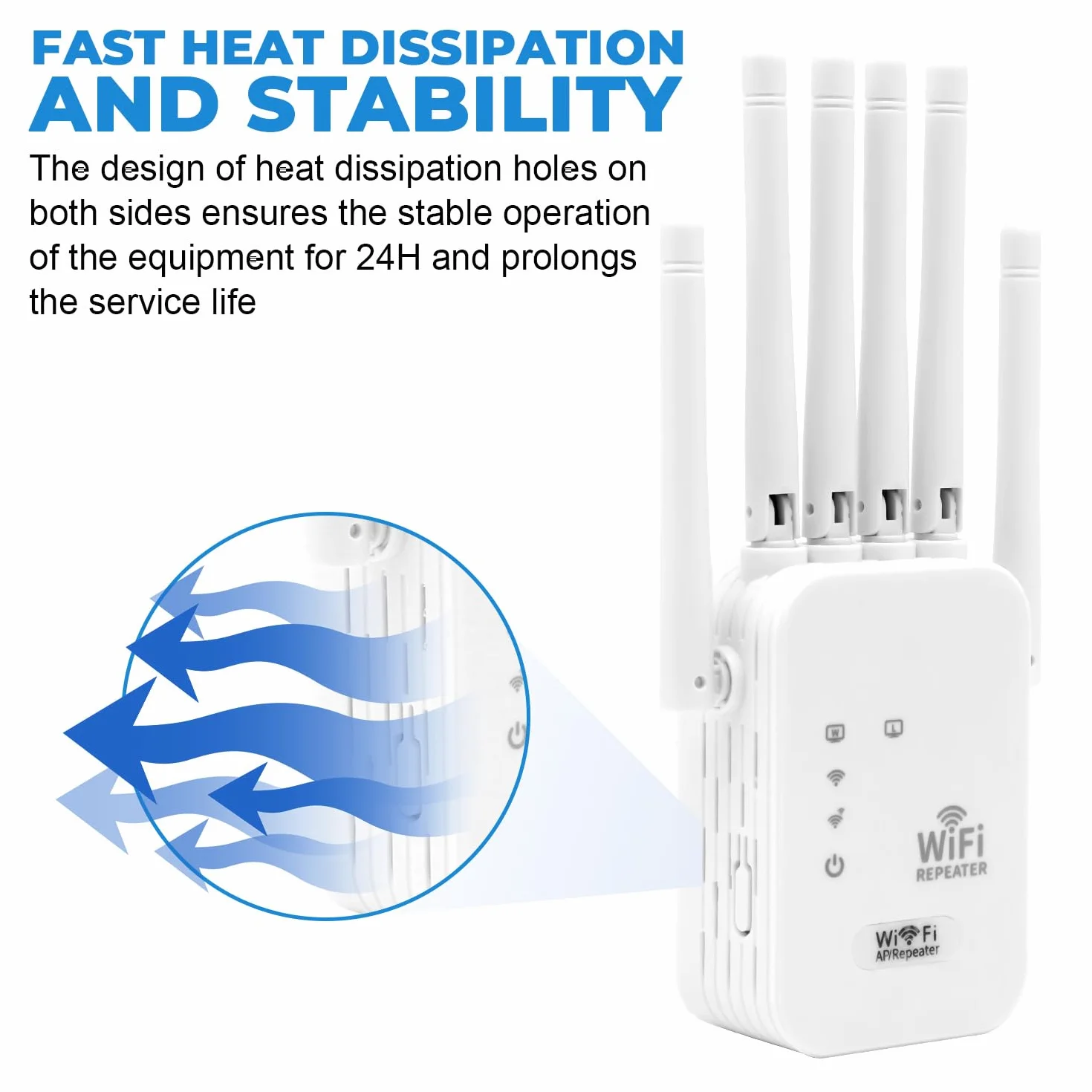 Amplificateur WiFi 6 Antennes 2 Ports Ethernet, Répéteur WiFi Puissant Longue Portée, Compatible Fibre Toutes Box