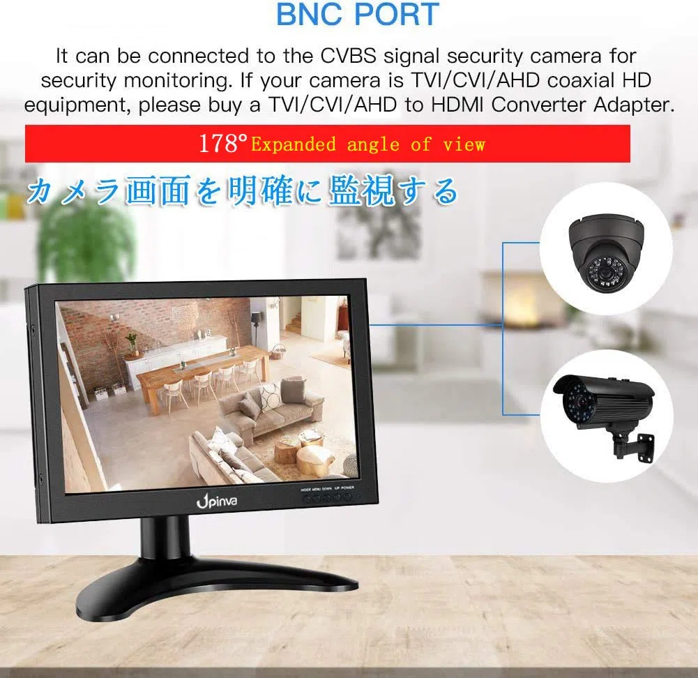 Moniteur CCTV pour petits moniteurs HDMI de 10,1 pouces avec couvercle en métal avec port USB AV VGA BNC de surveillance sûr pour les bureaux à domicile Écran HD 1280 x 800 avec haut-parleur