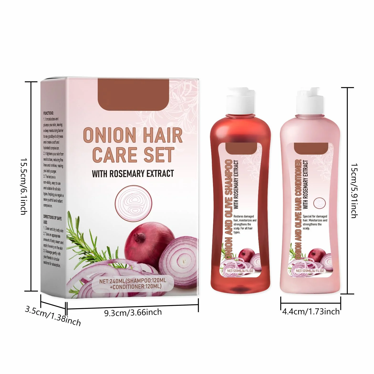 Kit anti-chute cheveux oignon biotine romarin hydratant tous types cheveux