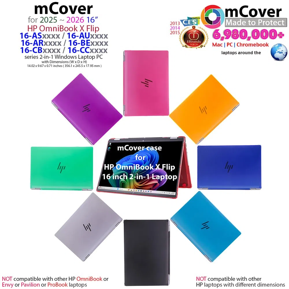 mCover Étui Uniquement Compatible avec HP OmniBook X Flip 16-ASxxxx 16-AUxxxx 16-ARxxxx 16-ARxxxx 16-BExxxx 16-BExxxx 16-CBxxxx 16-CCxxxx 2-en-1 Windows (ne Convient Pas aux Autres modèles HP) - Noir