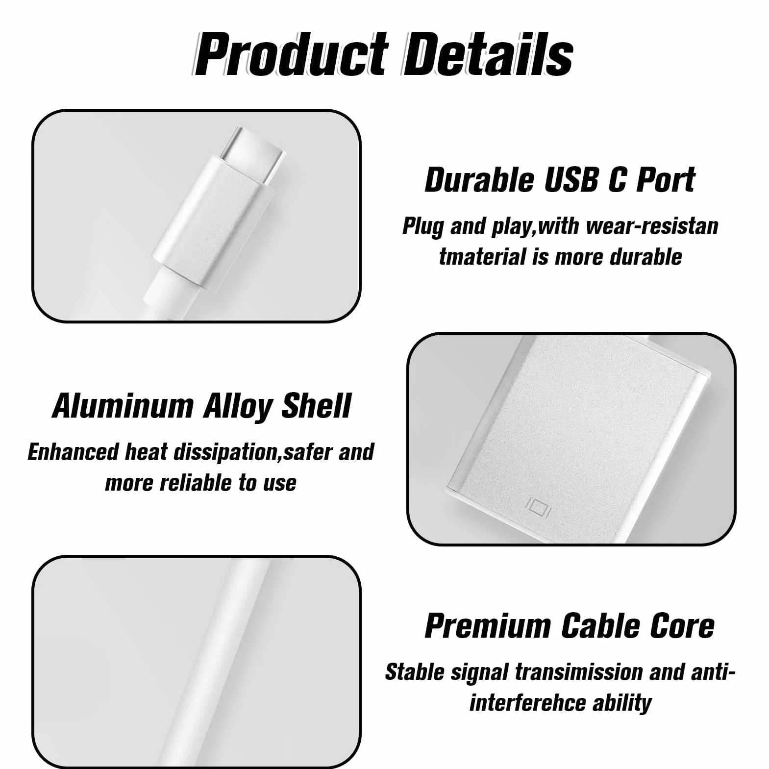 Adaptateur USB-C vers VGA Thunderbolt 3 1080P HD compatible portable smartphone tablette