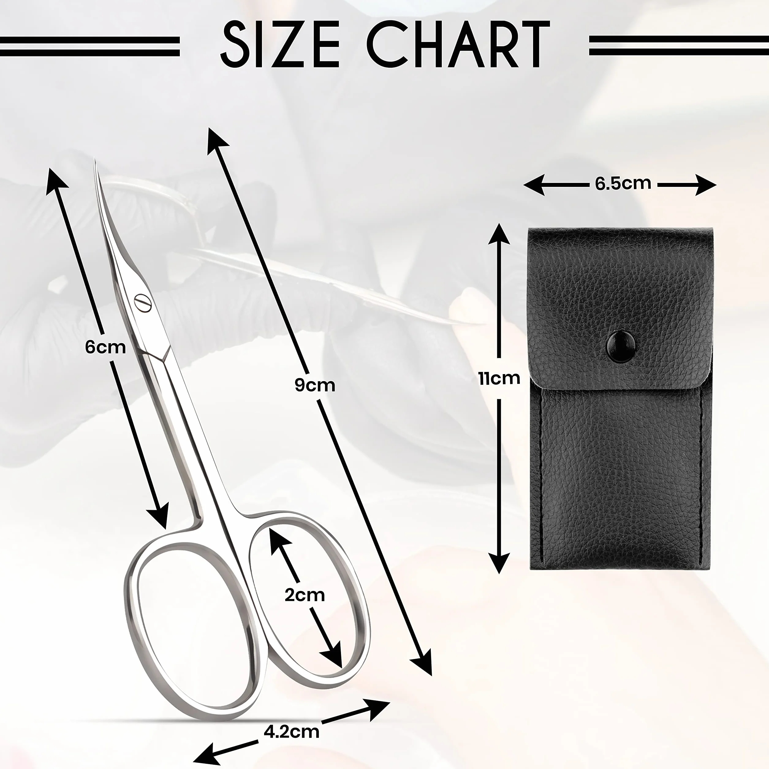 Professionnel Ciseaux Cuticules Courbes avec Pochette Cuir Artificiel Manucure Ongle