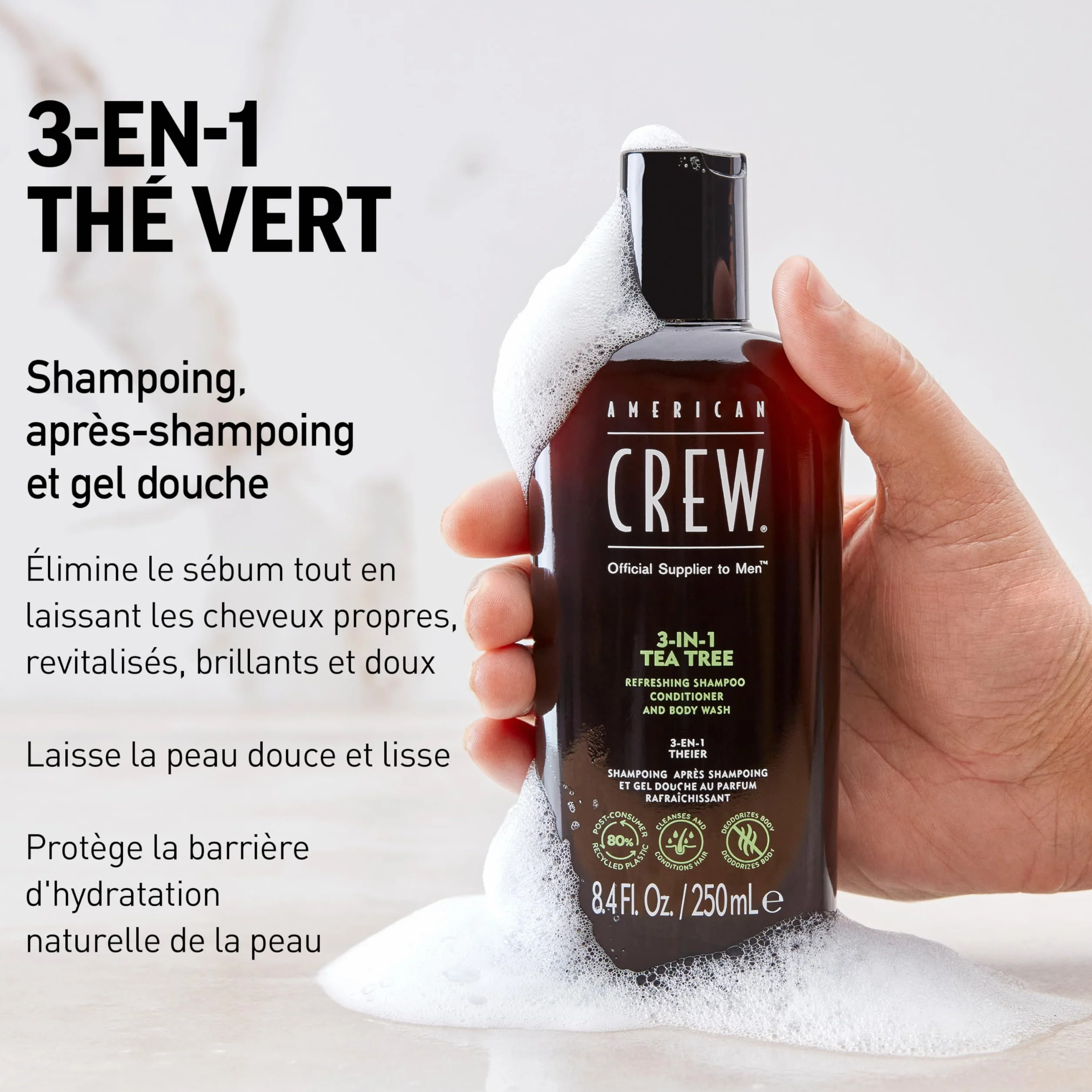 American Crew Shampoing 3 En 1 100ml Shampooing Après Shampoing Gel Douche Cheveux Corps