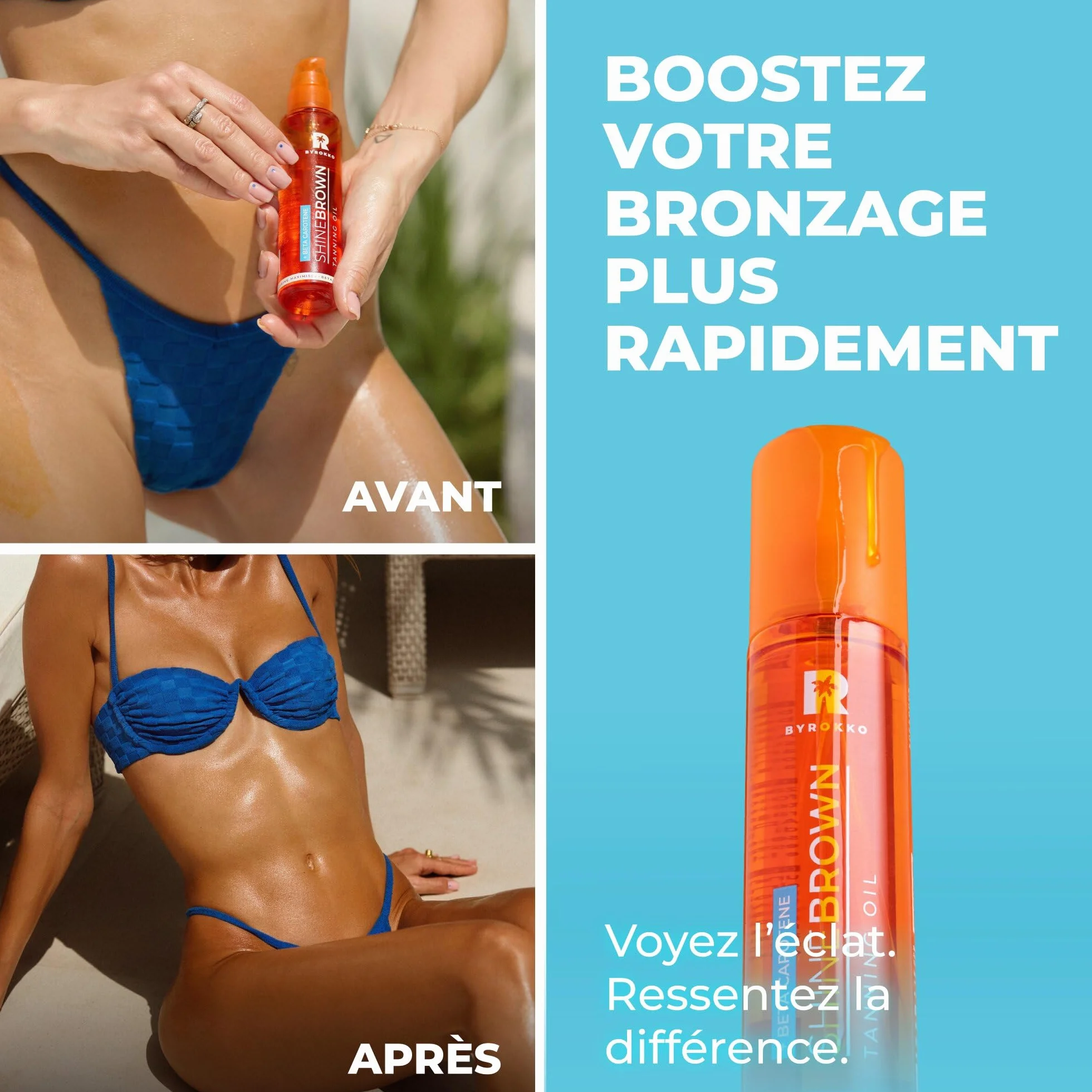 BYROKKO Huile de bronzage bêta-carotène 150 ml accélérateur de bronzage pour banc de soleil et soleil d'extérieur