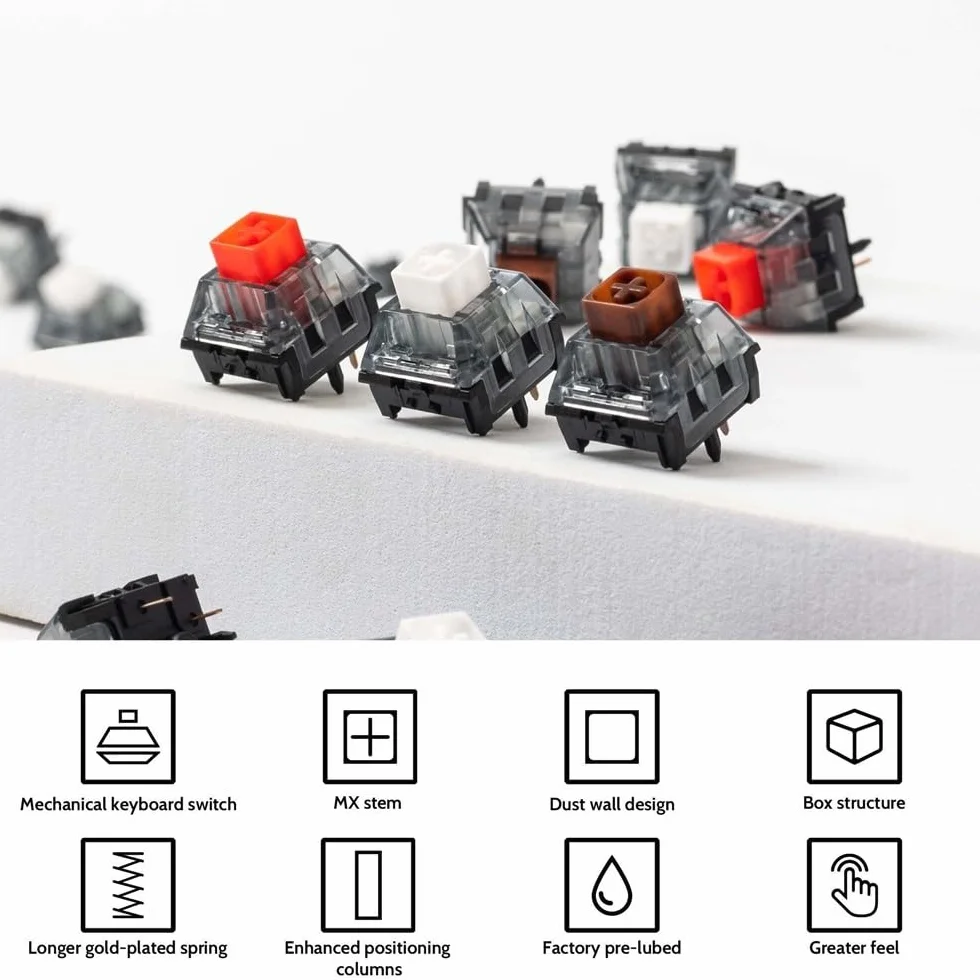 DucKey Kailh Box V2 Switch, Commutateur MX White Clicky/Brown Tactile/Red Linear 5Pin pour Clavier Mécanique (Color : Brown, Size : 110PCS)