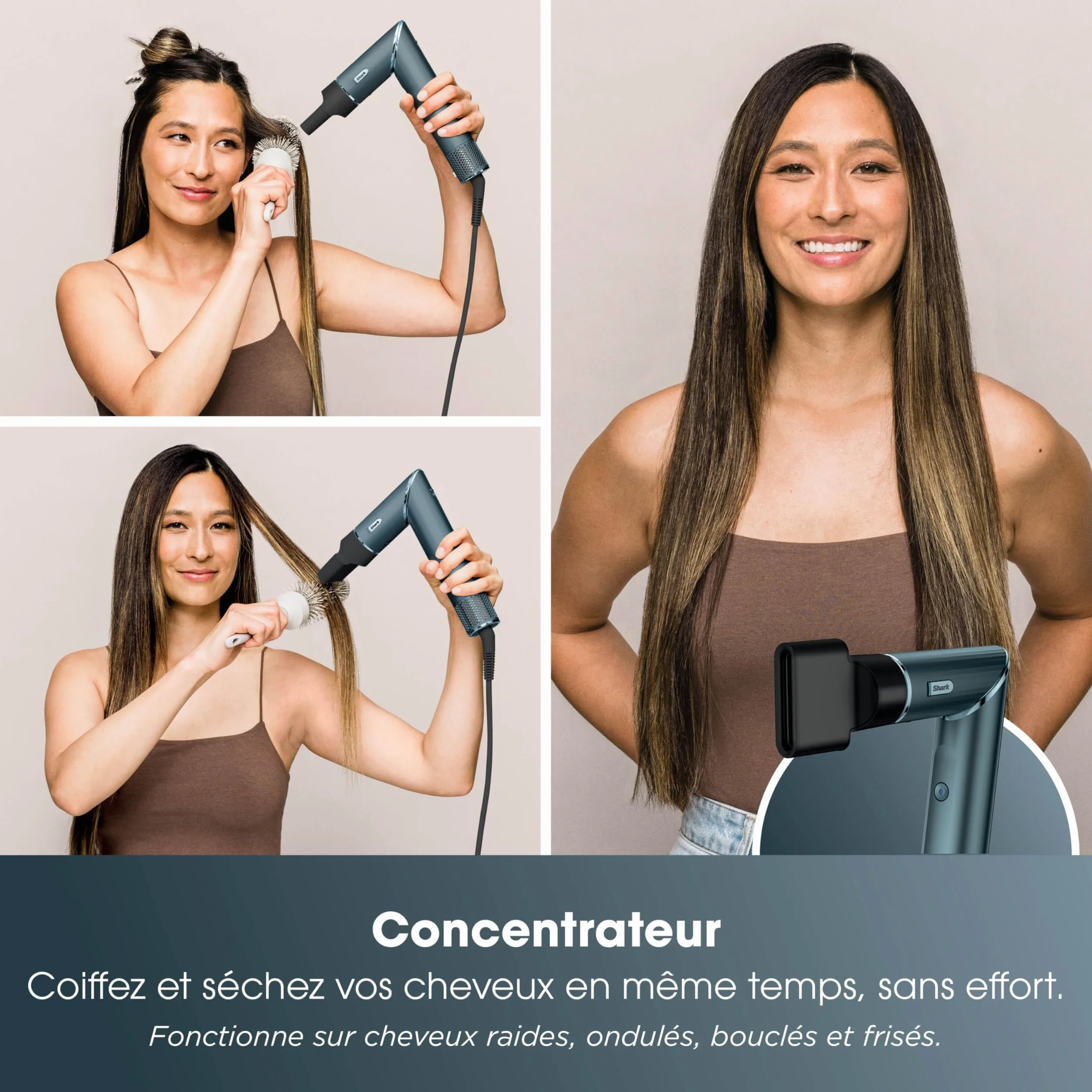 Shark FlexStyle HD456TLEU Bleu sarcelle Boucleurs à Air Anti-Frisottis Brosse Ovale Concentrateur