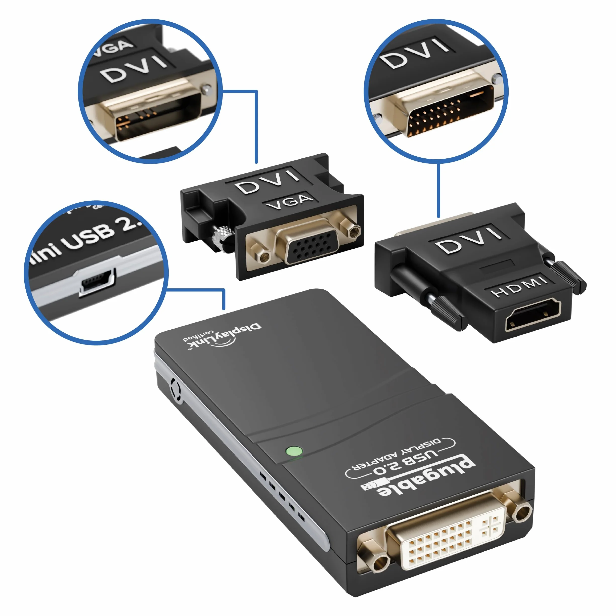 Plugable Adaptateur Graphique USB 2.0 vers VGA DVI HDMI Plusieurs Écrans 1920x1080 Windows 10 8.1 7 XP