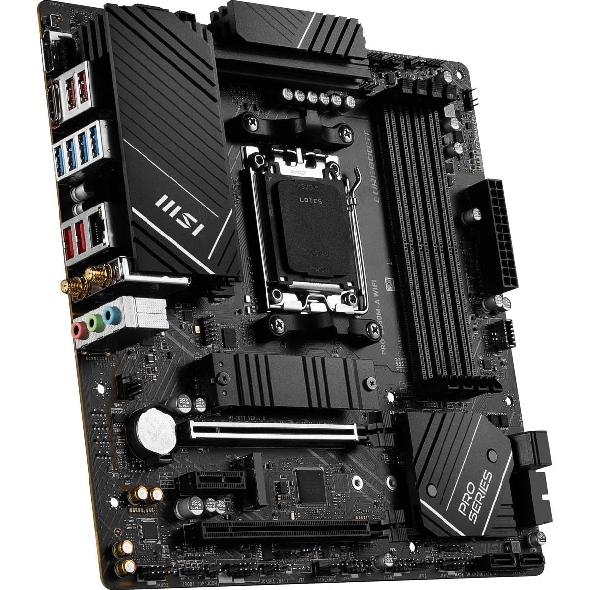 MSI Pro B650M-A WiFi ProSeries Carte mère AMD Ryzen 8000/7000, AM5, DDR5, PCIe 4.0, M.2, SATA 6 Go/s, USB 3.2 Gen 2, HDMI/DP, Wi-FI 6E, Bluetooth 5.3, LAN 2,5 Gbit/s, mATX