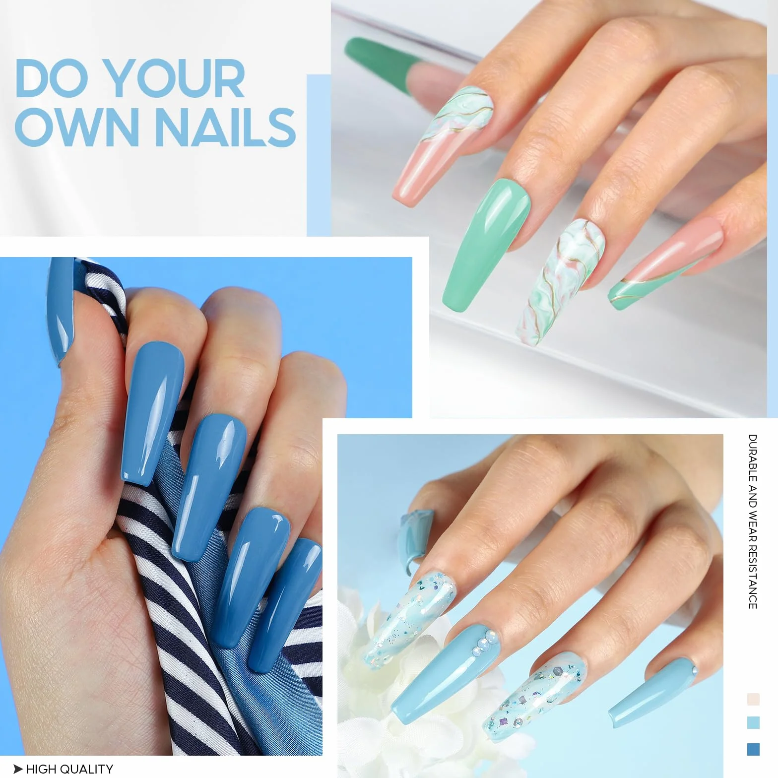 COSCELIA Base et Top Coat Vernis Semi Permanent Set 2x10ML No Wipe Nail Art Gel