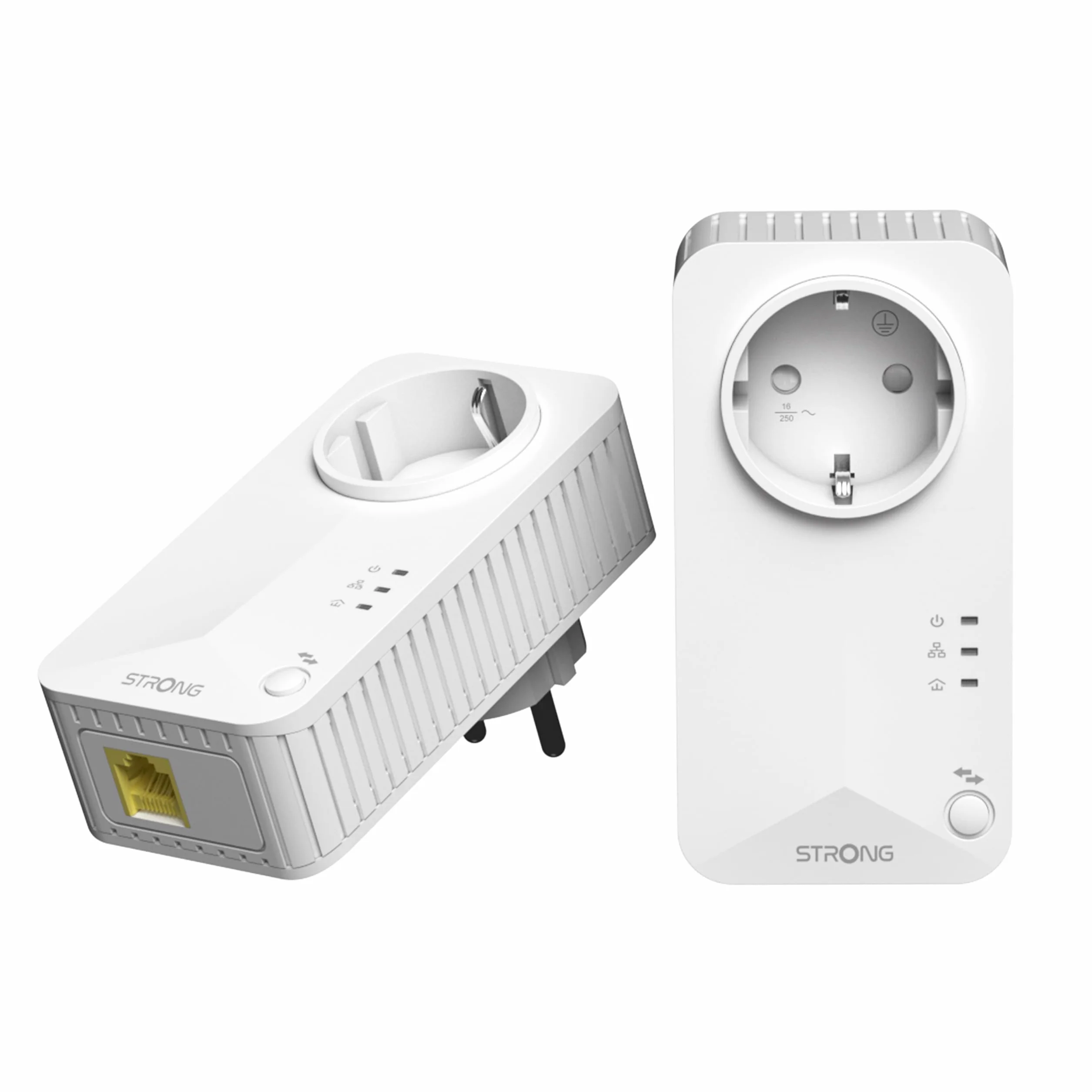 STRONG CPL AV600 Mbps, Prise Intégrée, Box CPL HomePlug AV2, Plug & Play, Compatible avec Toutes Les Box, Port Ethernet 100 Mbps, Mode économie d’énergie, Idéal pour Multi-TV, PC, Kit de 2