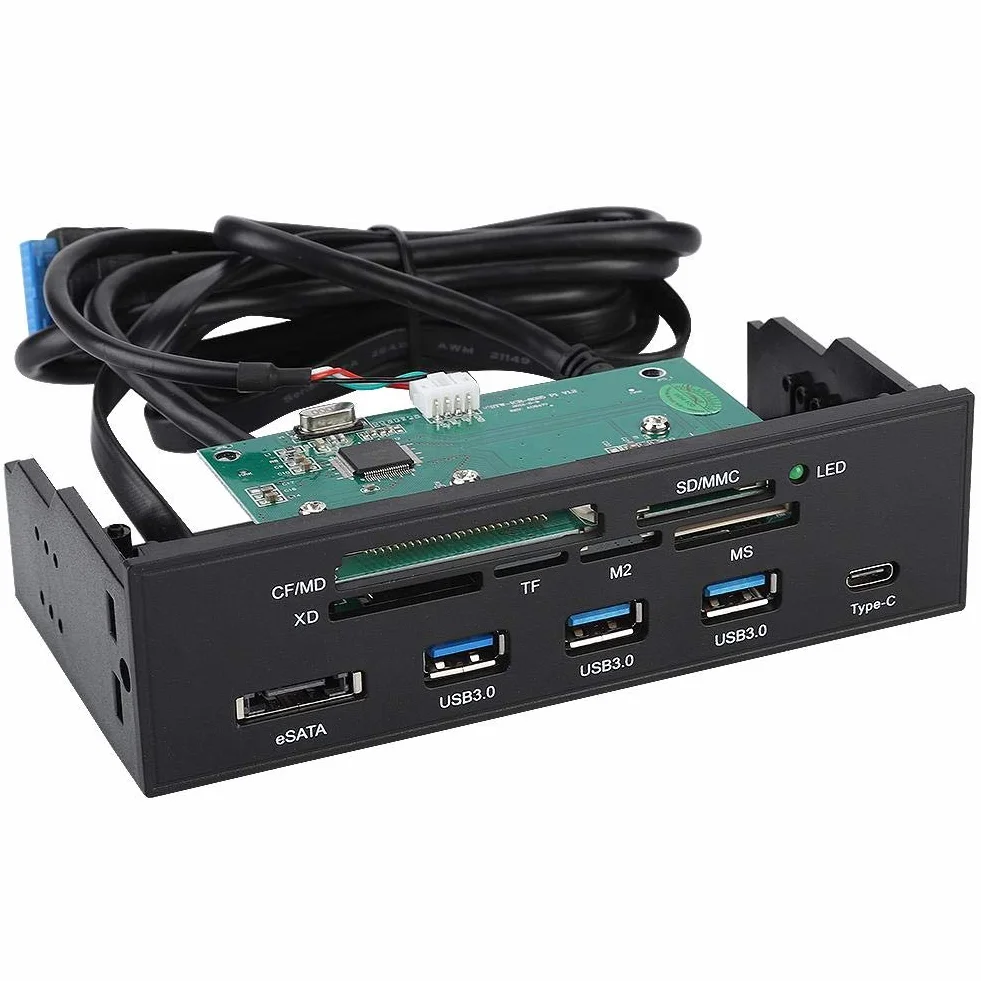 Lecteur de Carte Interne PC 5.25 Pouces Multifonction, Support M2 MSO SD MS XD CF 64G avec LED